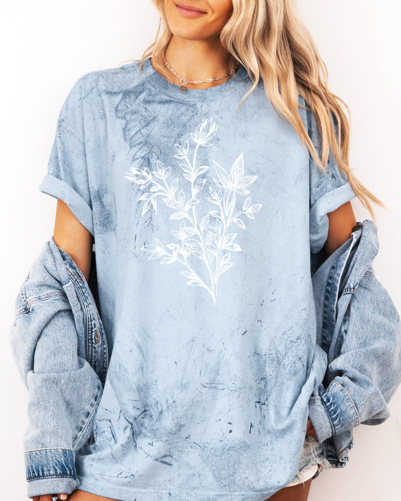 Botanical Plant Nature Garment Dyed T Shirt