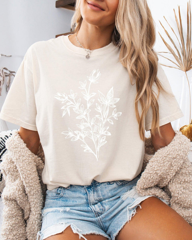 Botanical Plant Nature Garment Dyed T Shirt