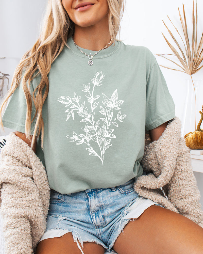 Botanical Plant Nature Garment Dyed T Shirt