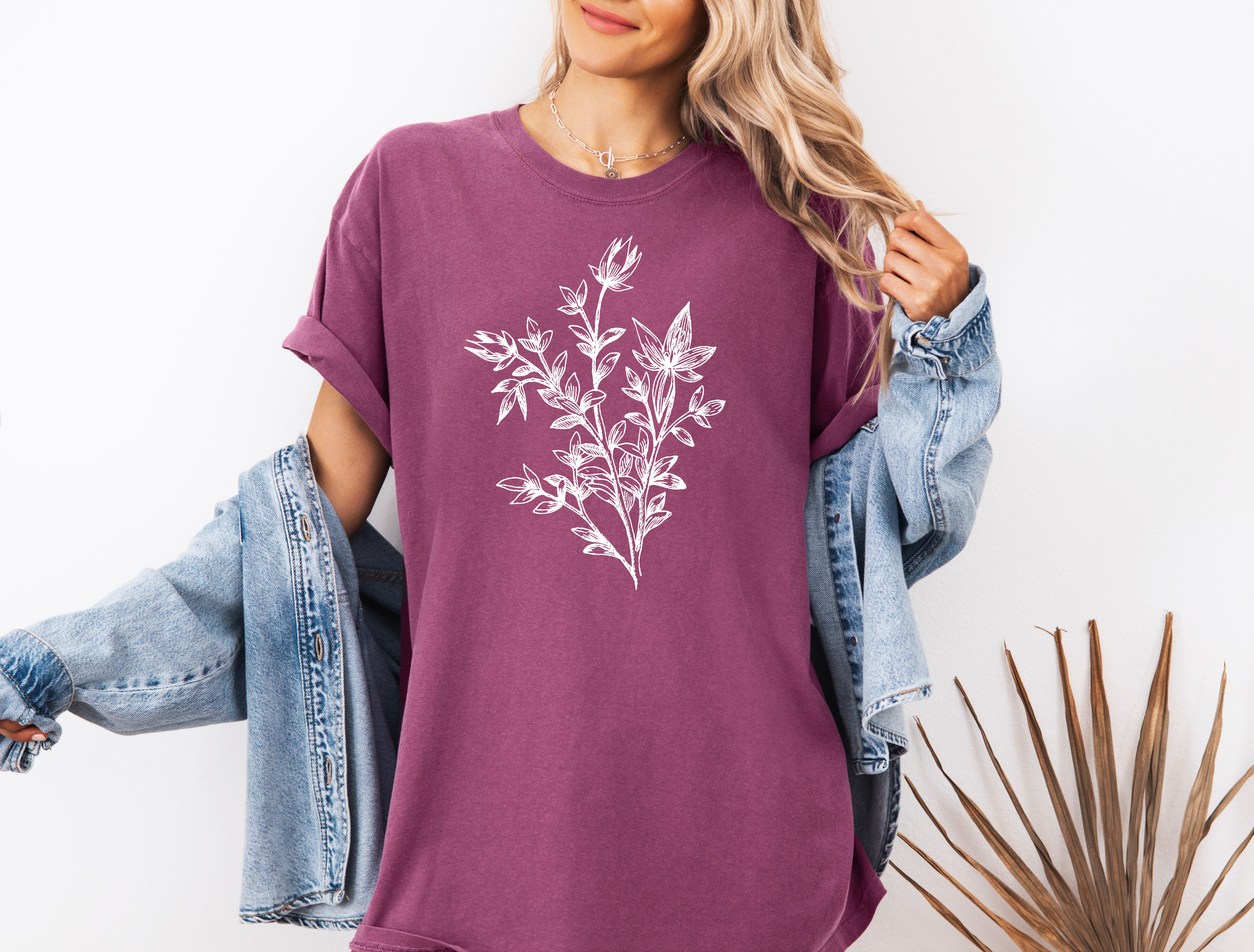 Botanical Plant Nature Garment Dyed T Shirt