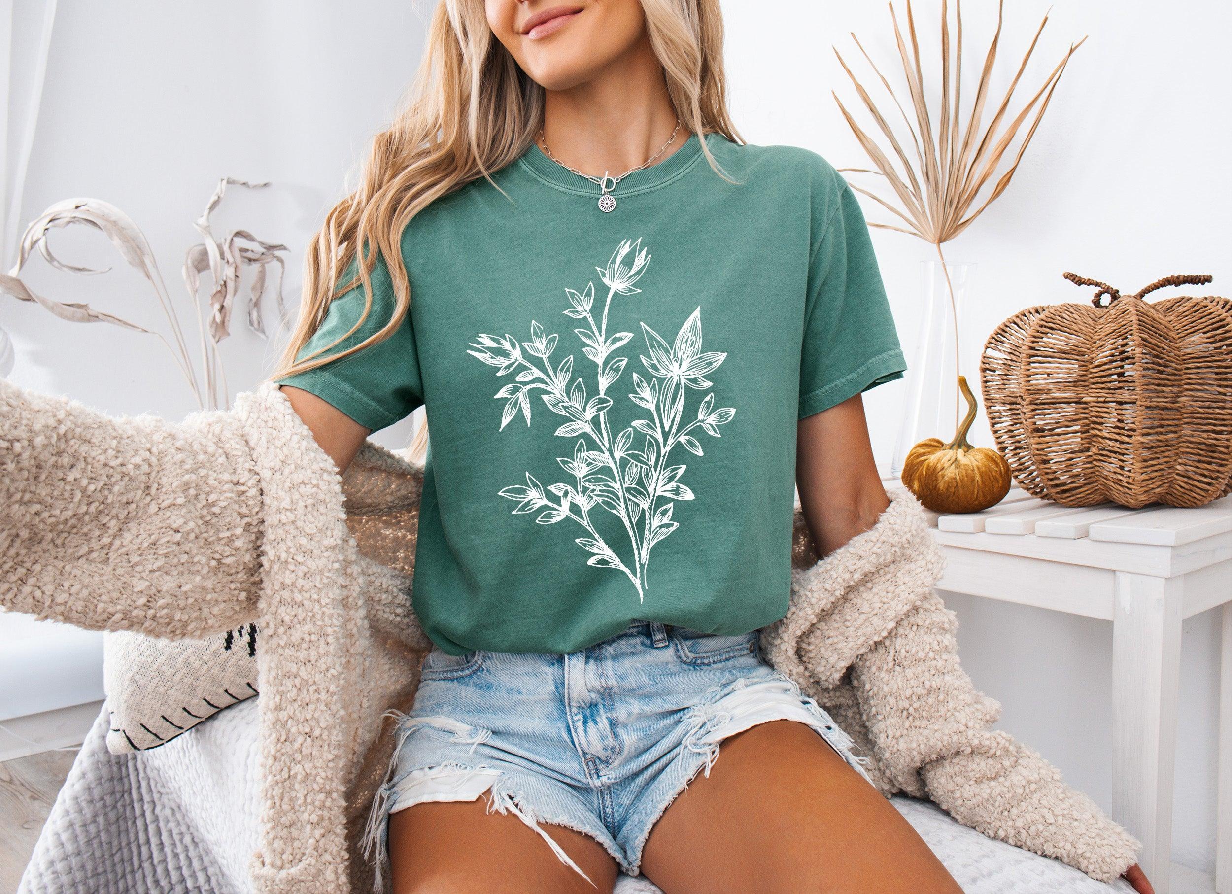 Botanical Plant Nature Garment Dyed T Shirt