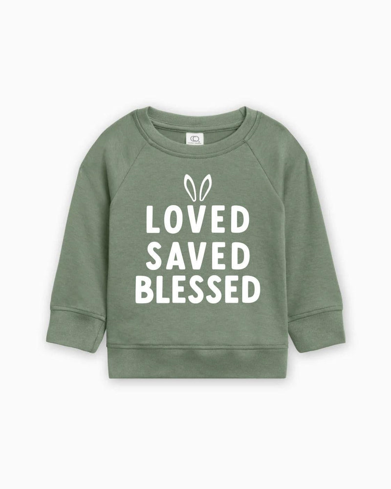 Bunny Loved Saved Blessed Easter Baby Toddler Organic Cotton Pullover