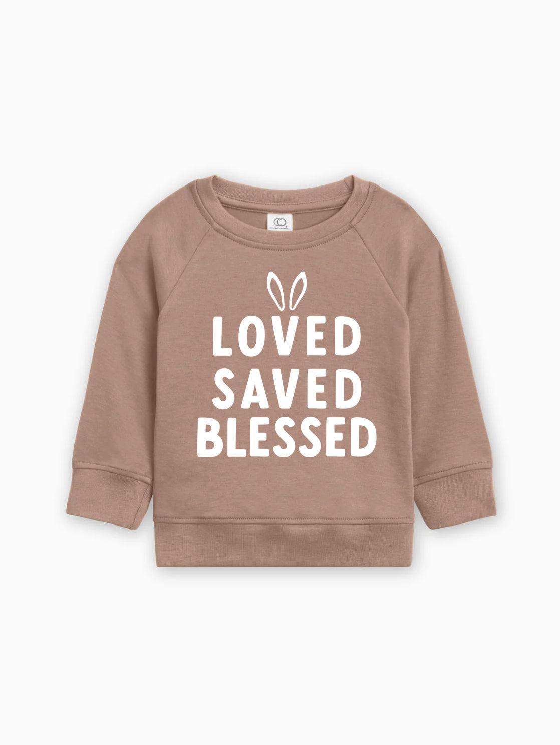 Bunny Loved Saved Blessed Easter Baby Toddler Organic Cotton Pullover