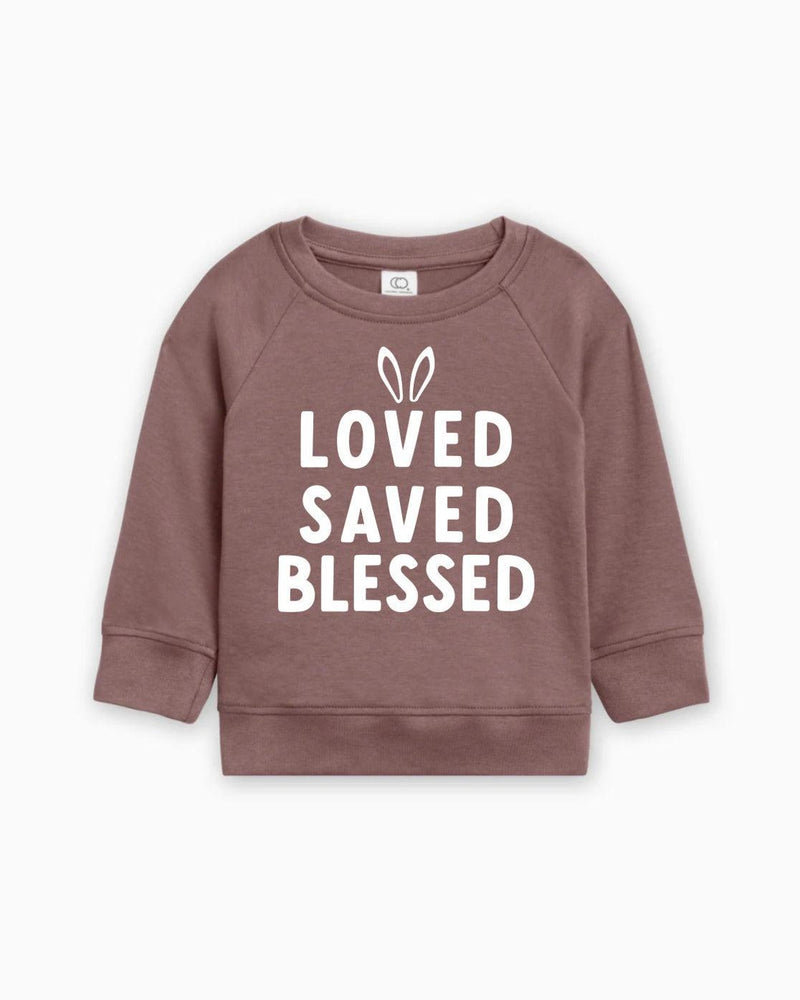 Bunny Loved Saved Blessed Easter Baby Toddler Organic Cotton Pullover