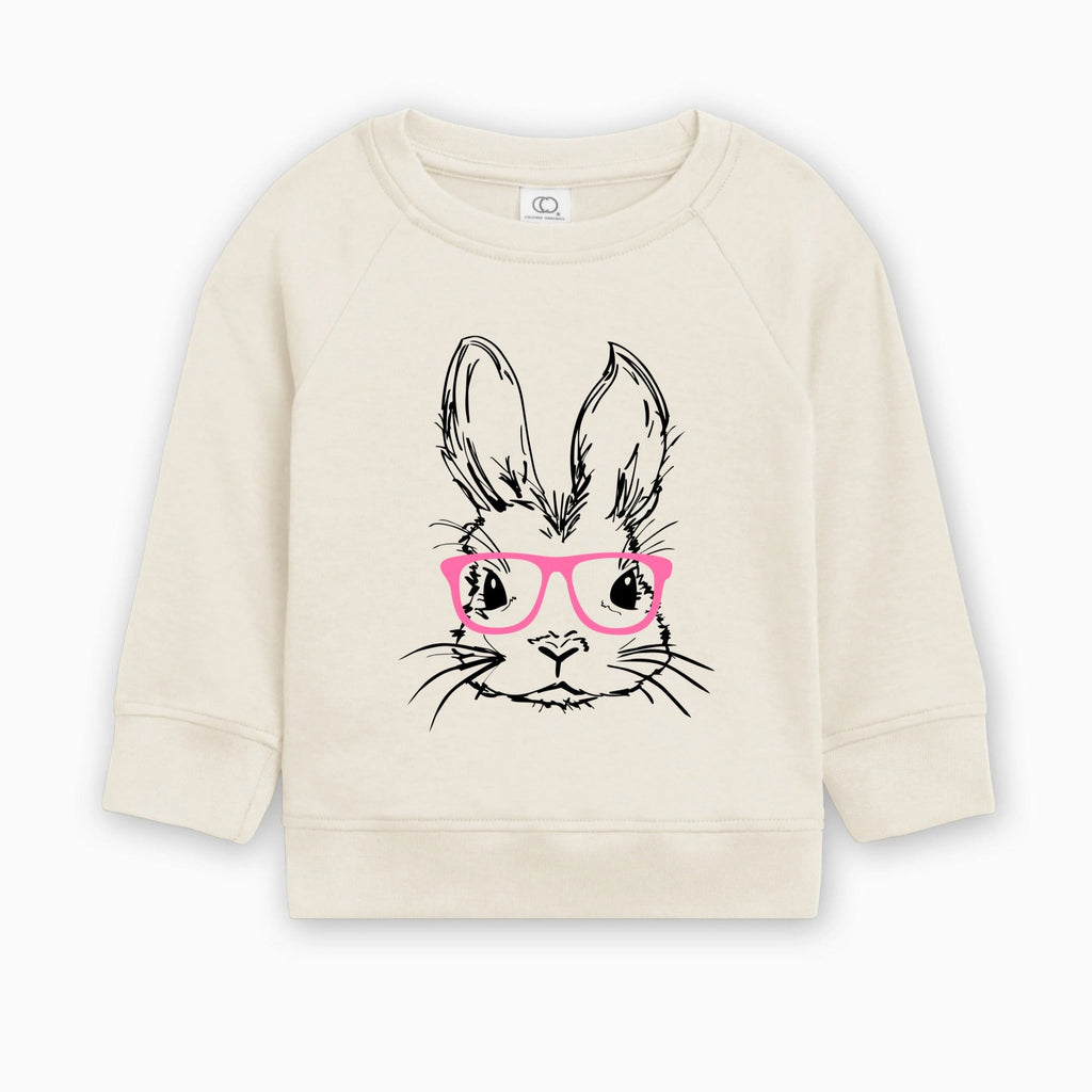 Bunny With Pink Glasses Easter Organic Cotton Baby toddler Pullover