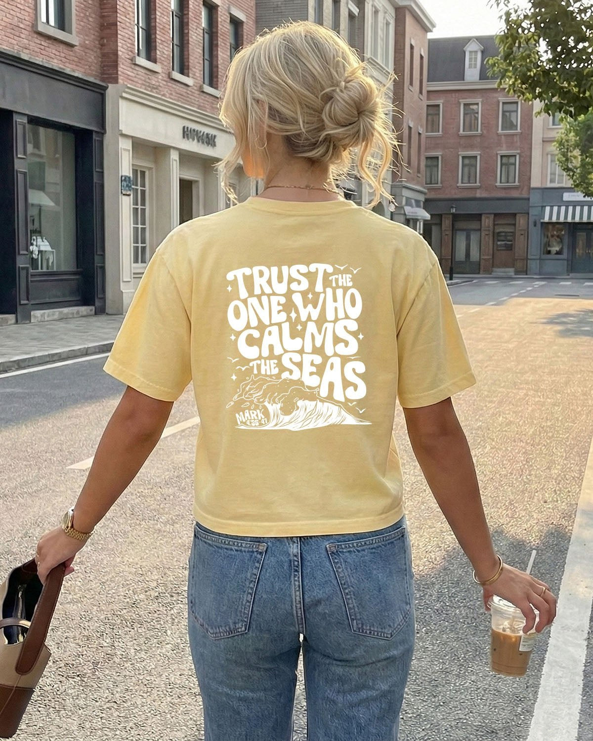 Trust The One Who Calms The Sea Christian Cropped Comfort Colors Tee for Women