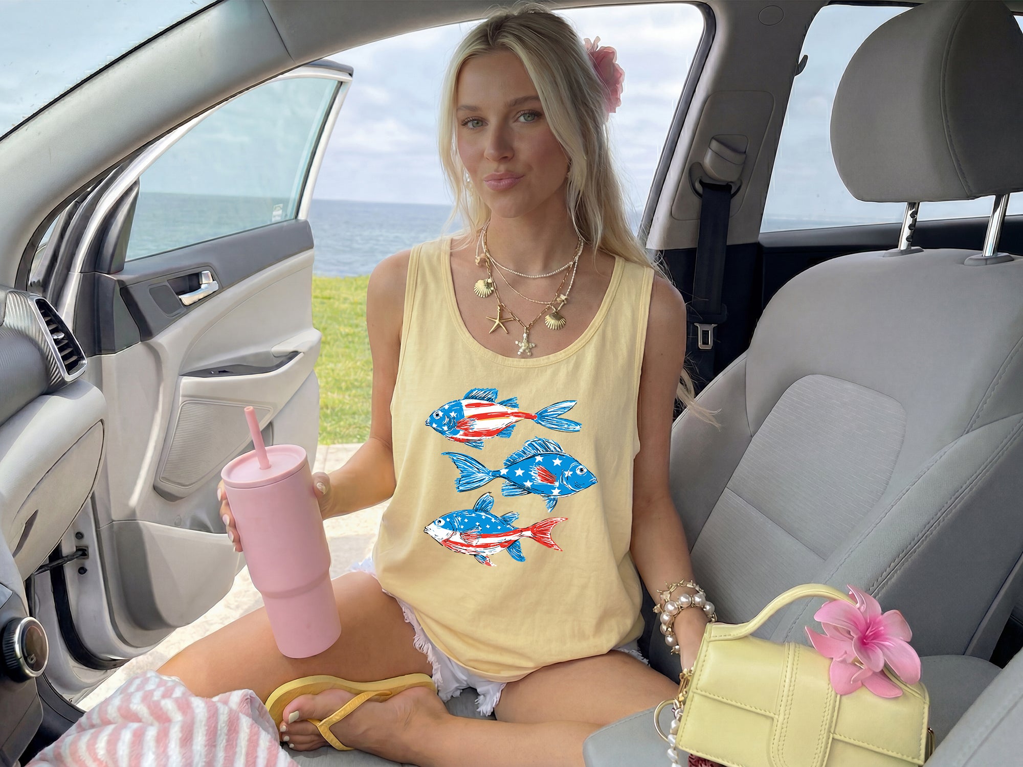 American USA Fish Salmon Lake Camping Comfort Colors Tank Top – Vacation Nature 4th of July Memorial day Veterans day