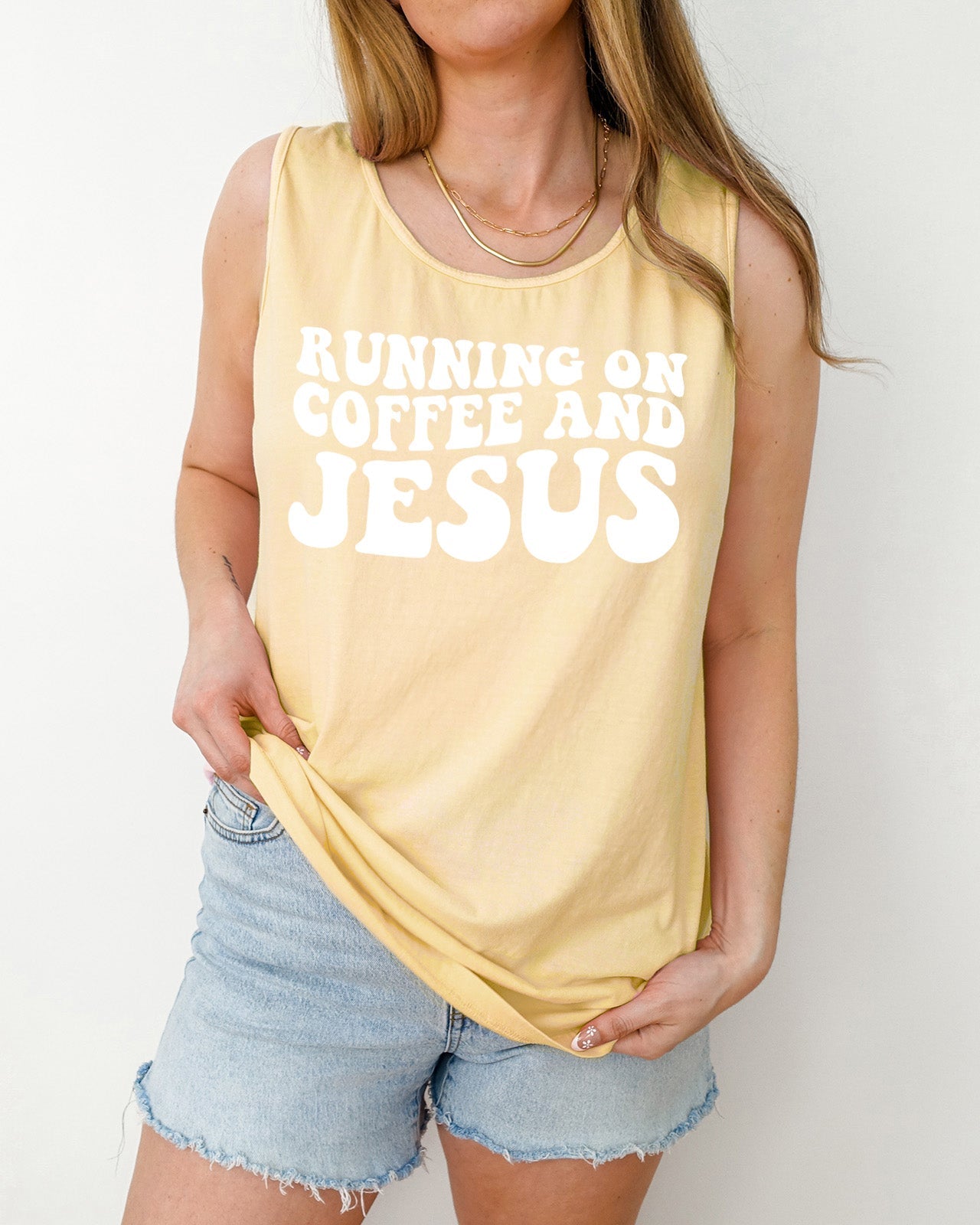 Running on Coffee and Jesus Comfort Colors Tank Top (Groovy)