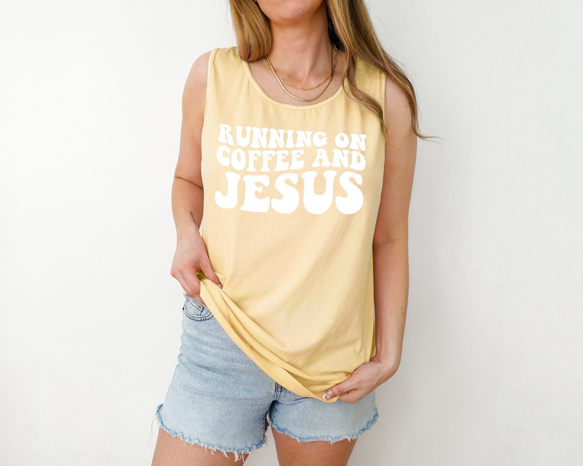 Running on Coffee and Jesus Comfort Colors Tank Top (Groovy)
