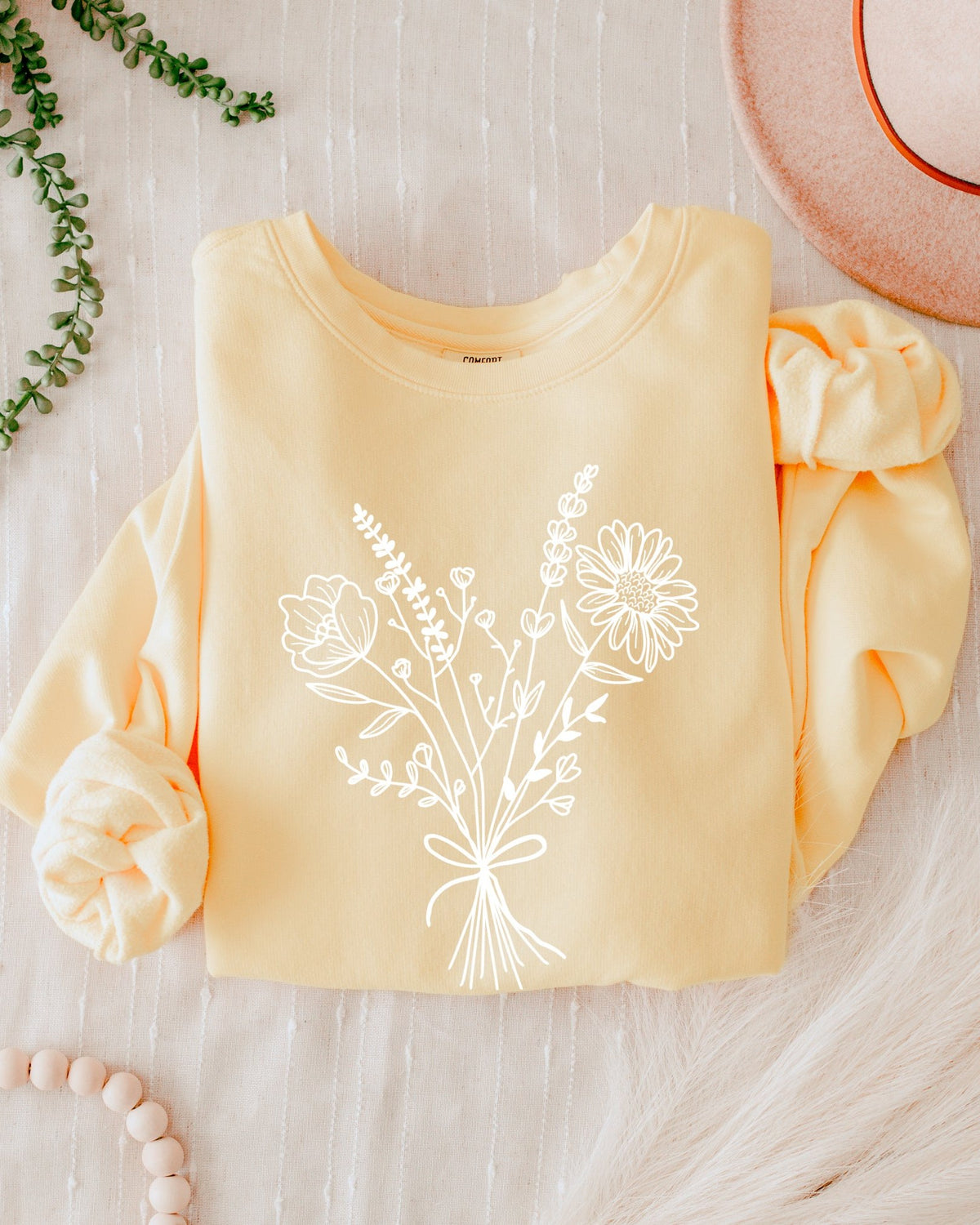 Botanical Floral Bouquet Comfort Colors Sweatshirt, Wildflower Gift for Women