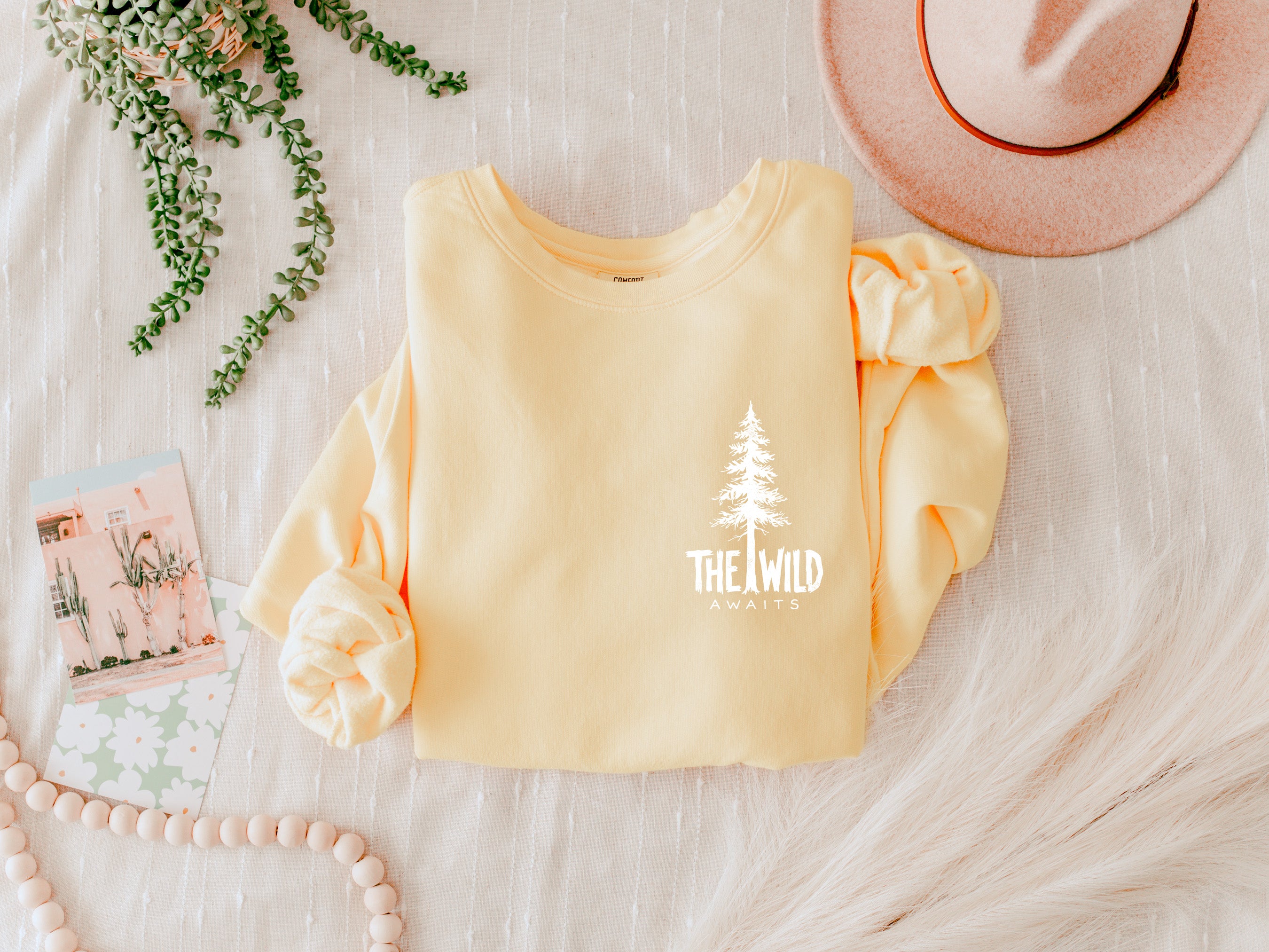 The Wild Awaits Mountain Nature Comfort Colors Garment-Dyed 100% Cotton Lightweight Sweatshirt – Camping & Hiking Outdoor Graphic