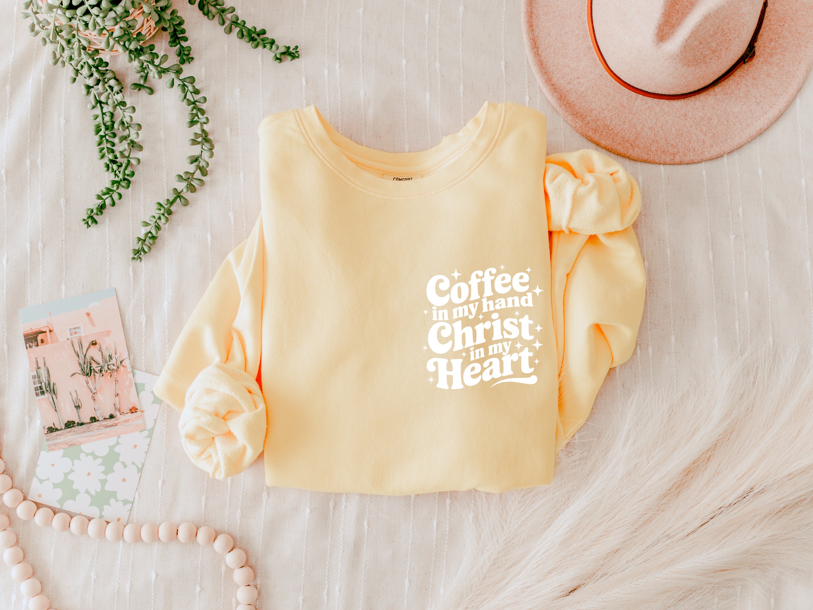 Coffee in my hand Christ in my heart Inspirational Christian Garment Dyed Comfort Colors Sweatshirt