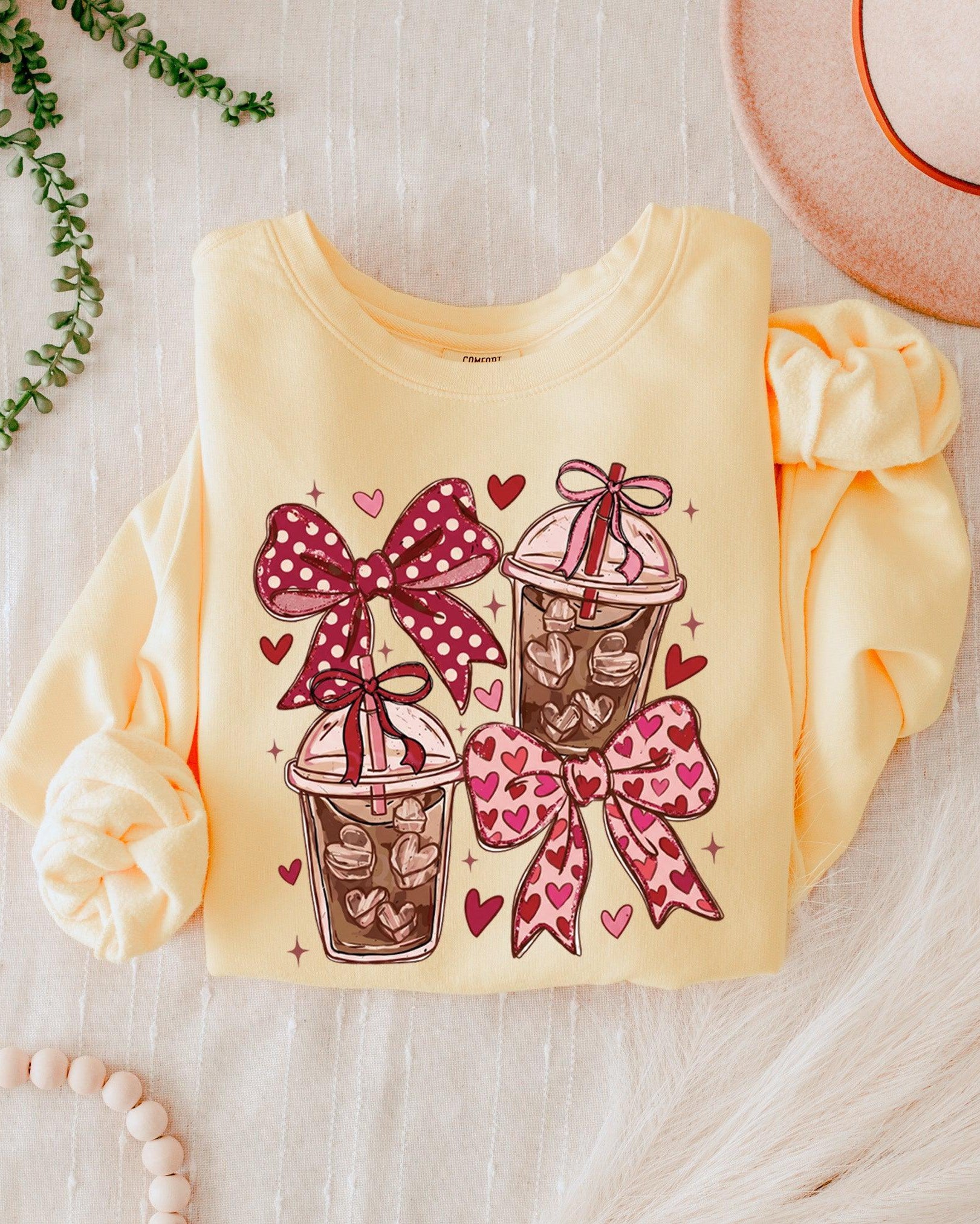 Coffee Iced Lattee Valentine's Day Garment Dyed Comfort Colors Sweatshirt