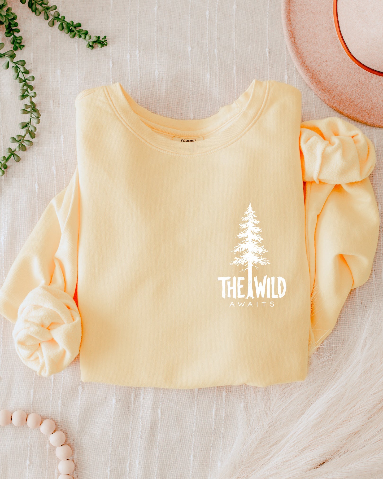 The Wild Awaits Mountain Nature Comfort Colors Garment-Dyed 100% Cotton Lightweight Sweatshirt – Camping & Hiking Outdoor Graphic