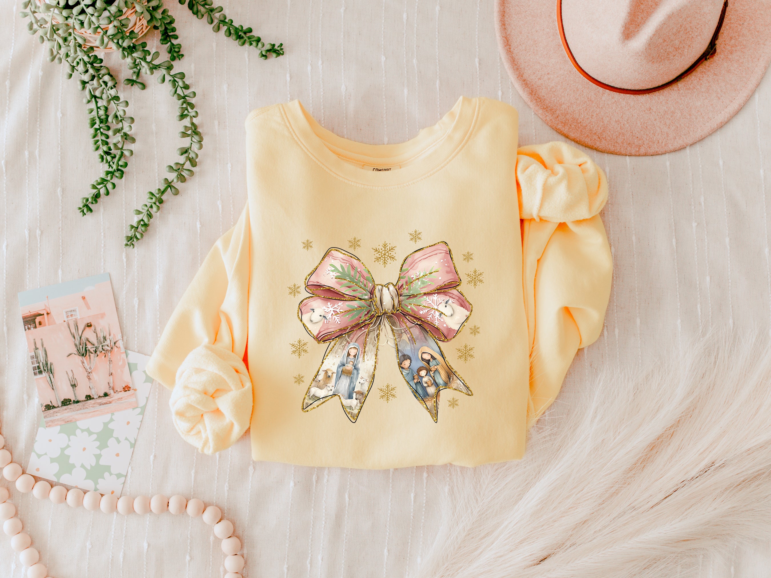 Christmas Ribbon Christian inspirational Garment Dyed Comfort Colors Sweatshirt