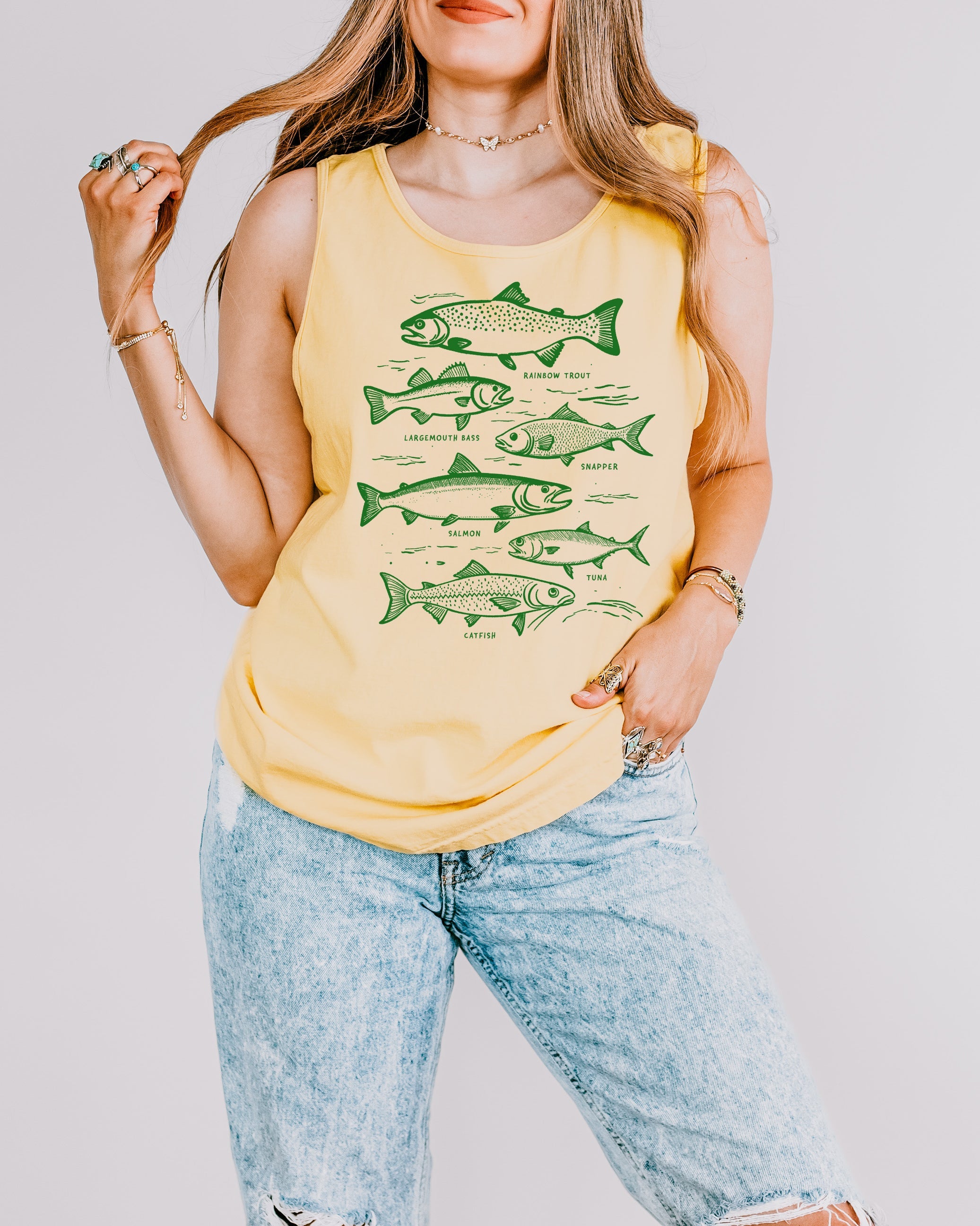 Salmon Fishing Lake Beach Comfort Colors Tank Top – Mountain Hiking Camping Vacation Nature Graphic