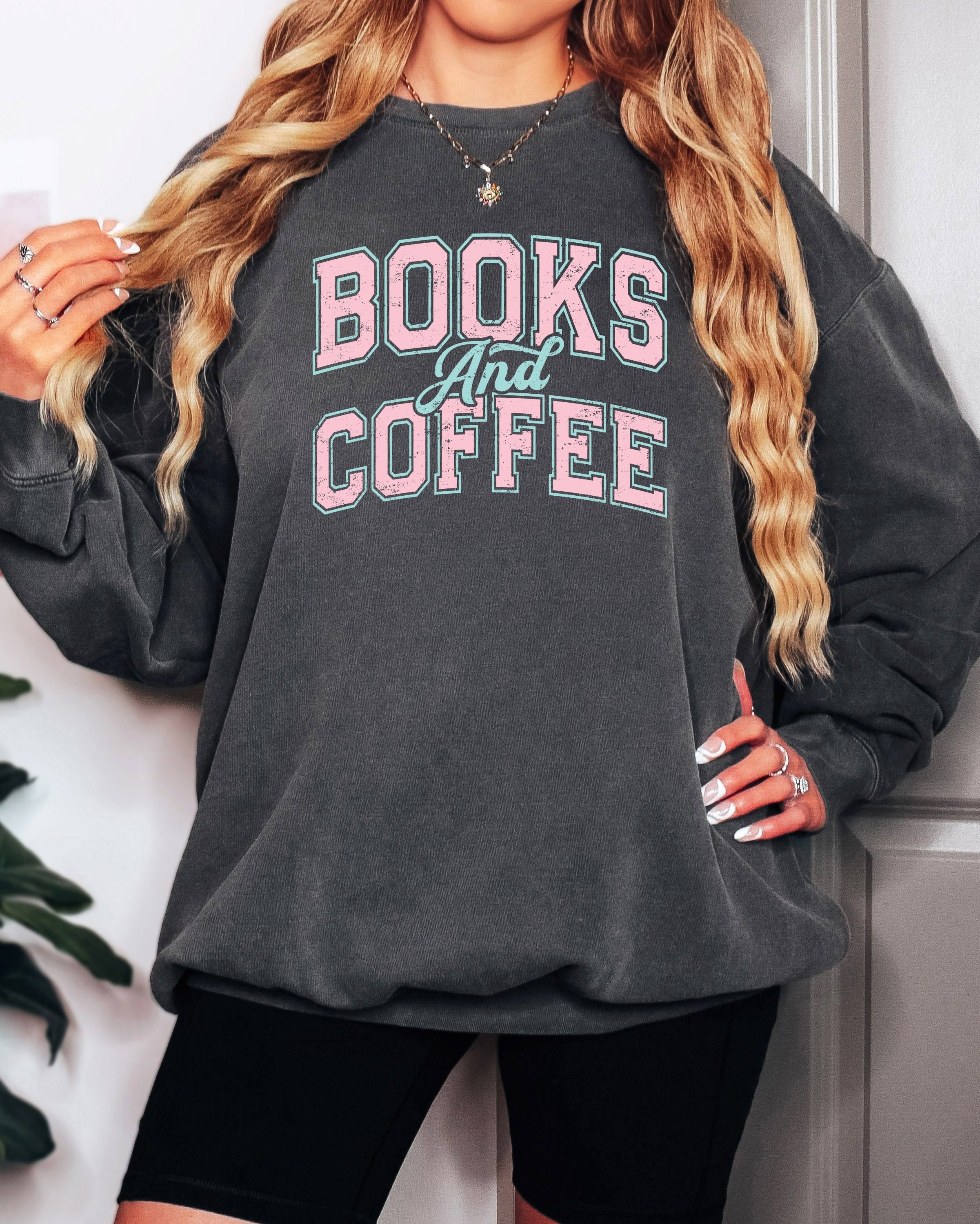 Books and Coffee Garment Dyed Comfort Colors Sweatshirt