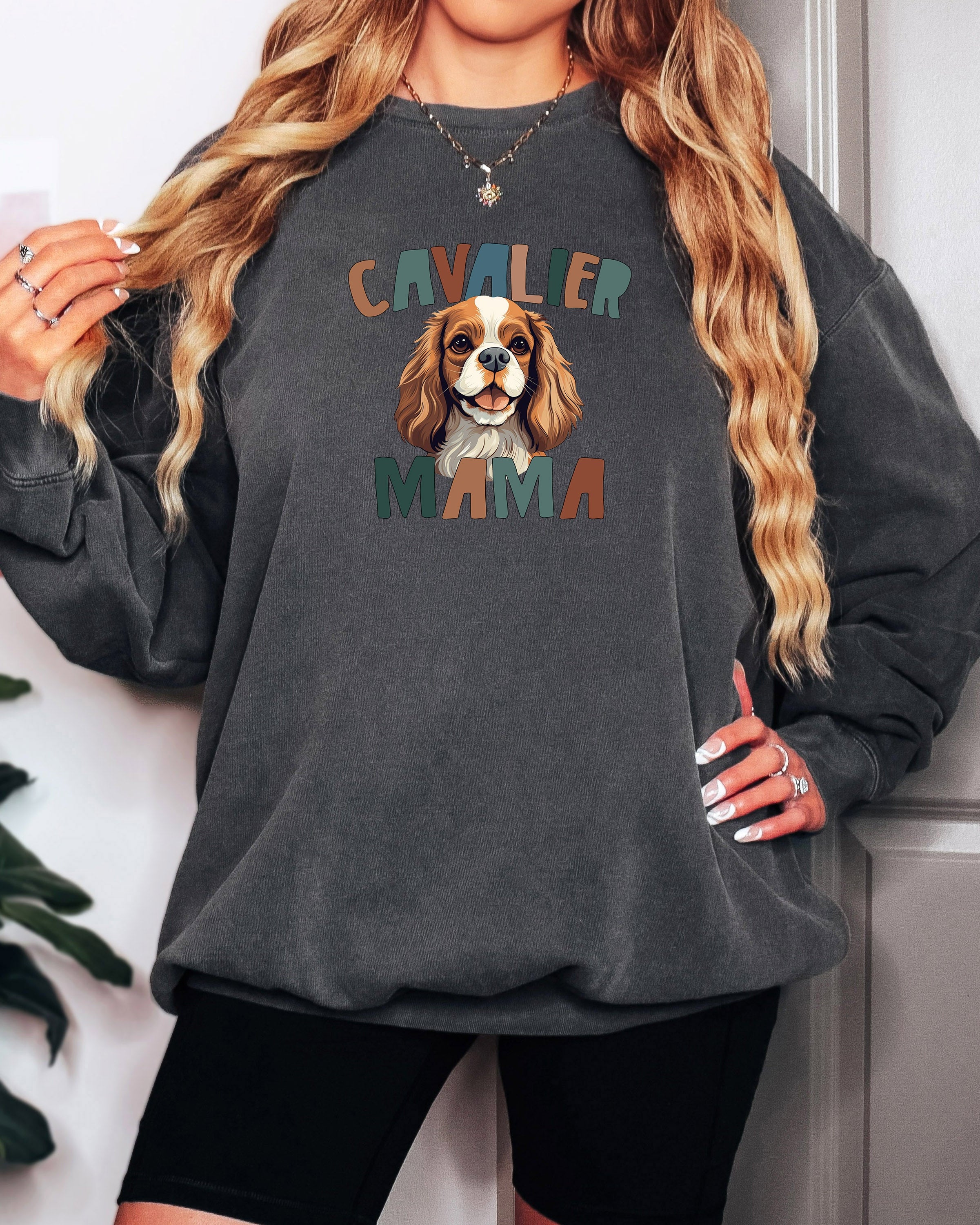 Cavalier King Charles Spaniel Dog Mom Garment Dyed Comfort Colors Sweatshirt (Color)