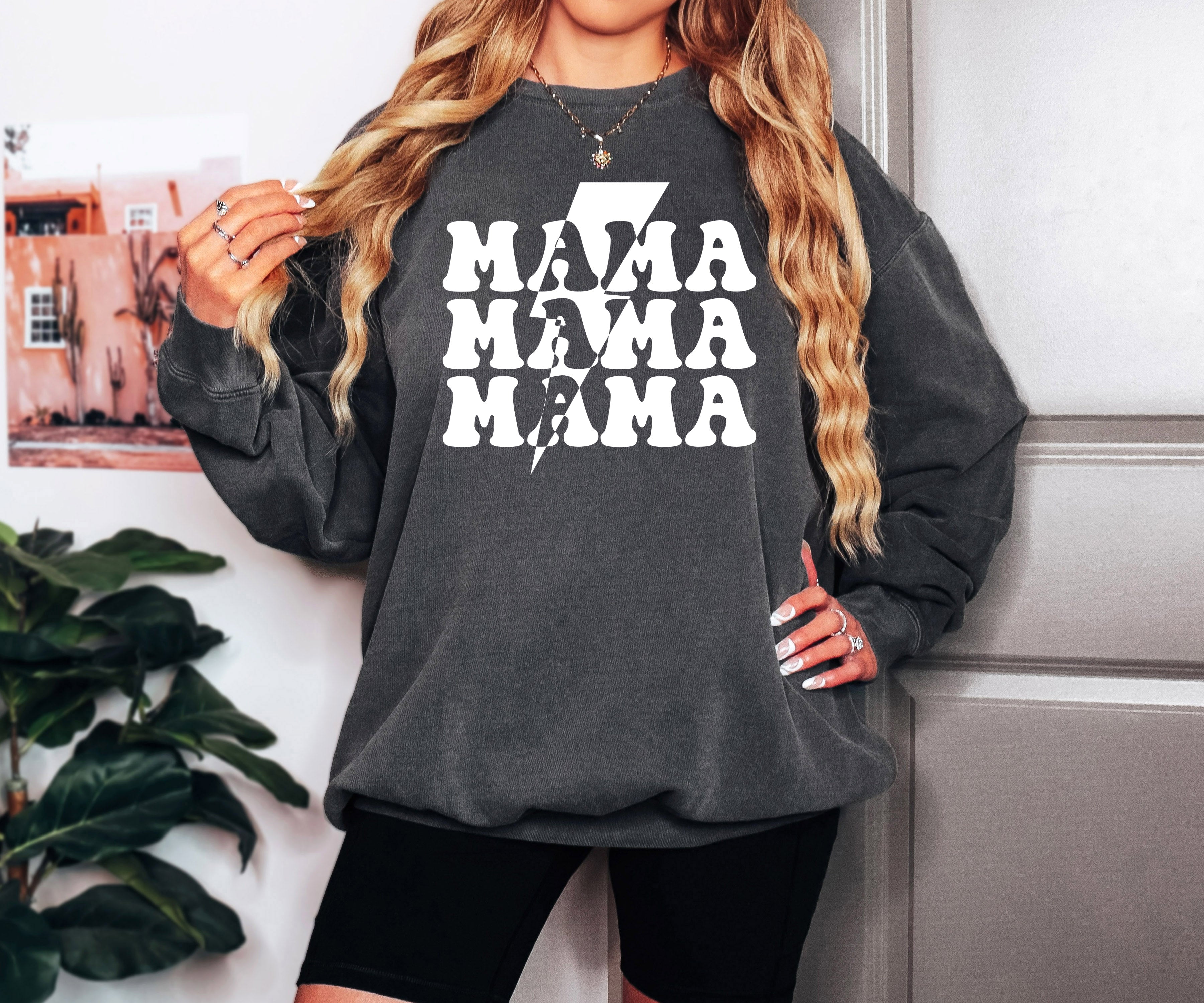 Mama Lightning Garment Dyed Comfort Colors Sweatshirt