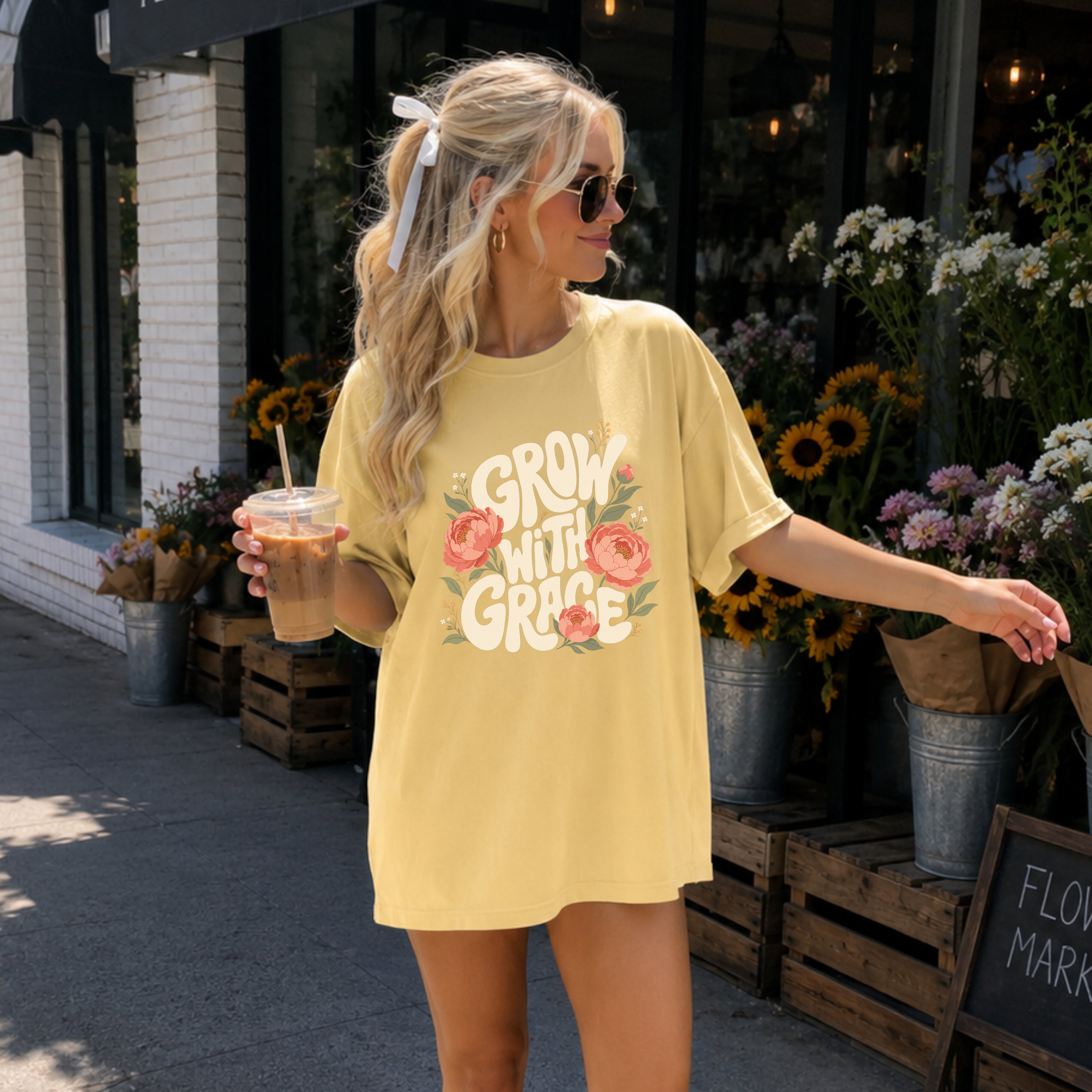 Grow with Grace Christian Flower Comfort Colors T Shirt Religious Jesus Bible