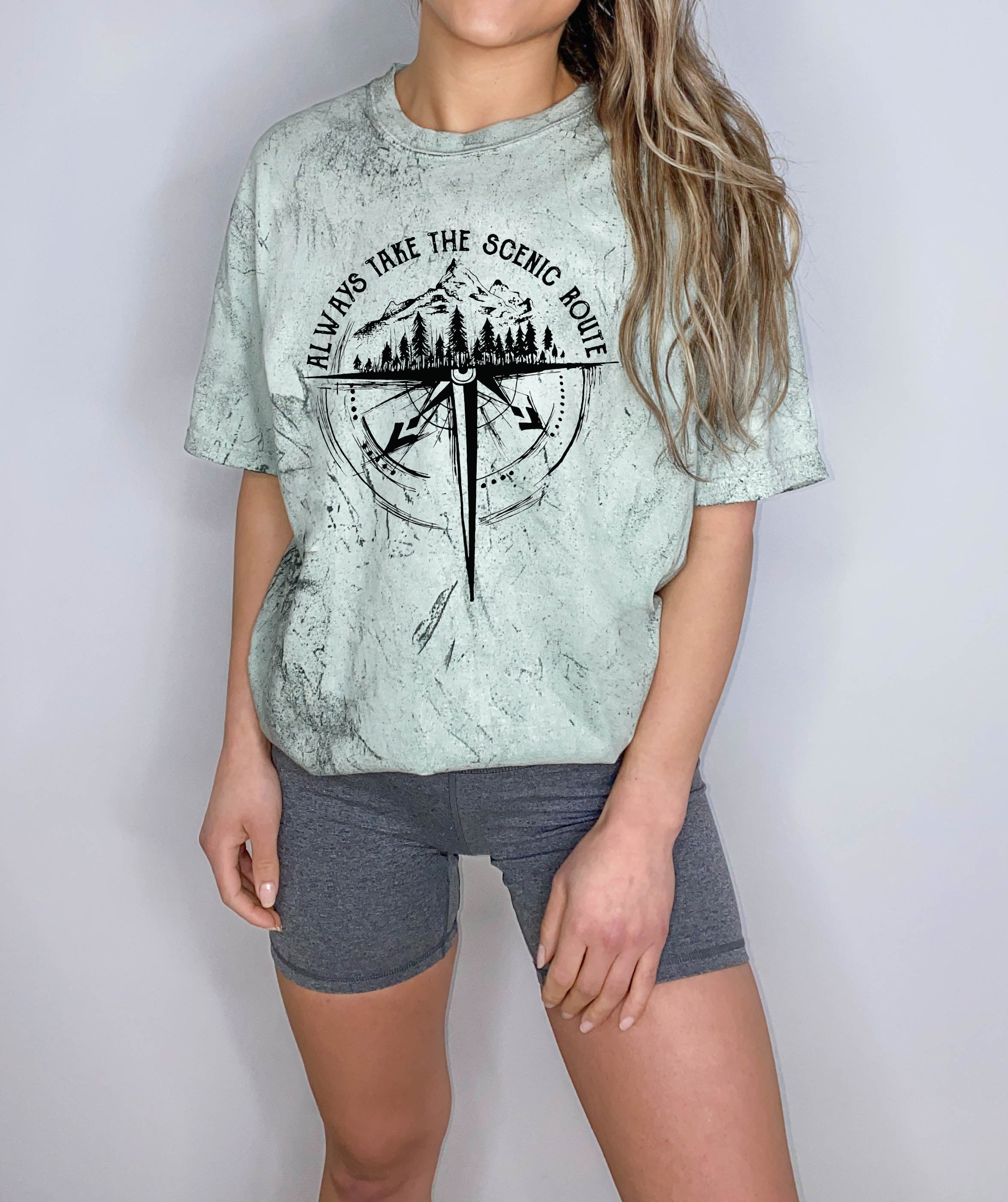 Camping Compass Mountain Summer Plant Nature Garment Dyed T Shirt