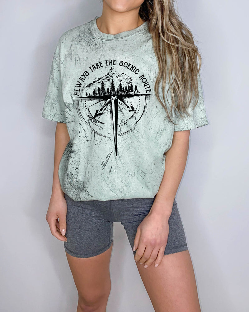 Camping Compass Mountain Summer Plant Nature Garment Dyed T Shirt