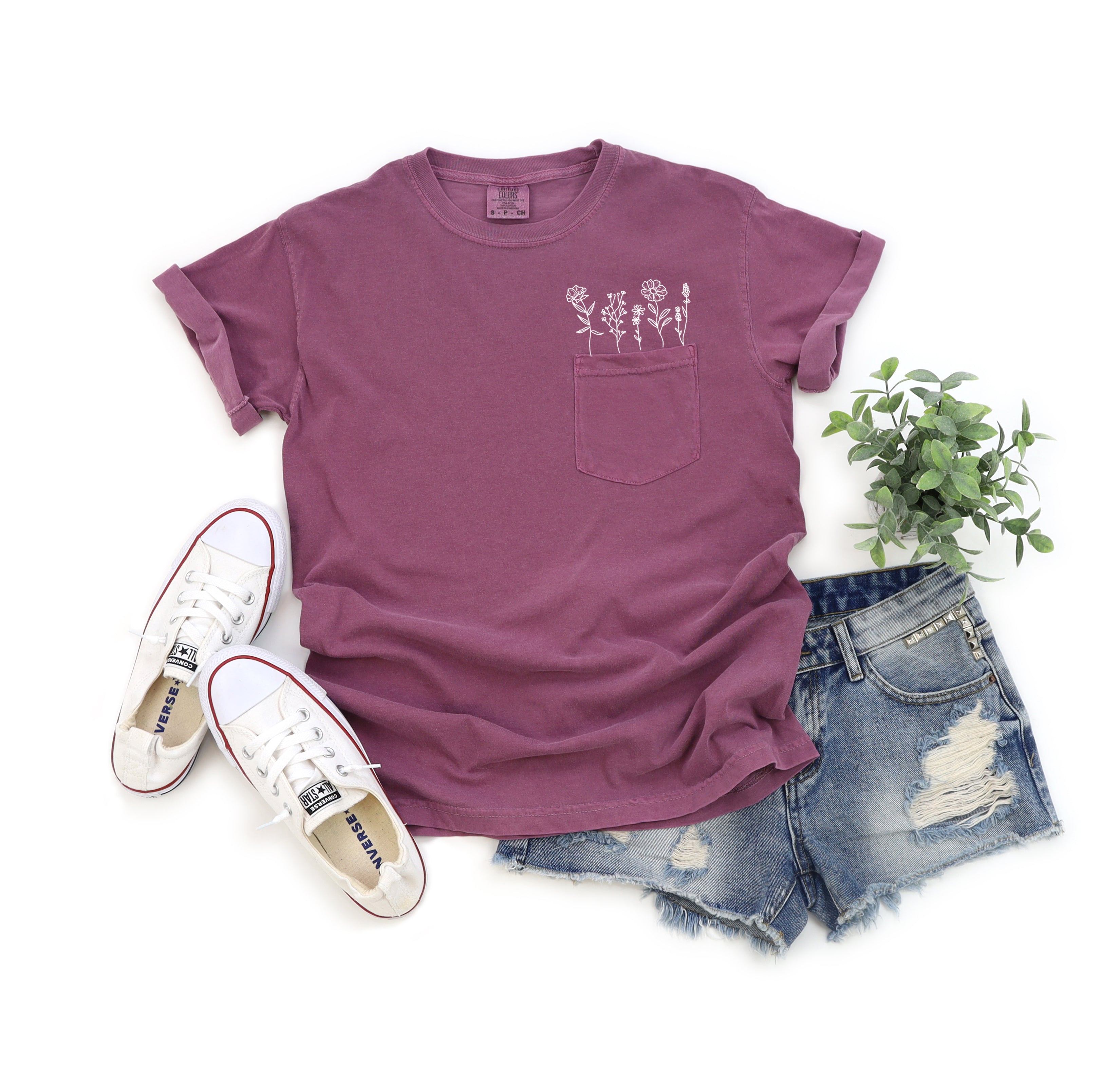 Wildflowers Comfort Colors Pocket T Shirt | Nature, Camping, Plant