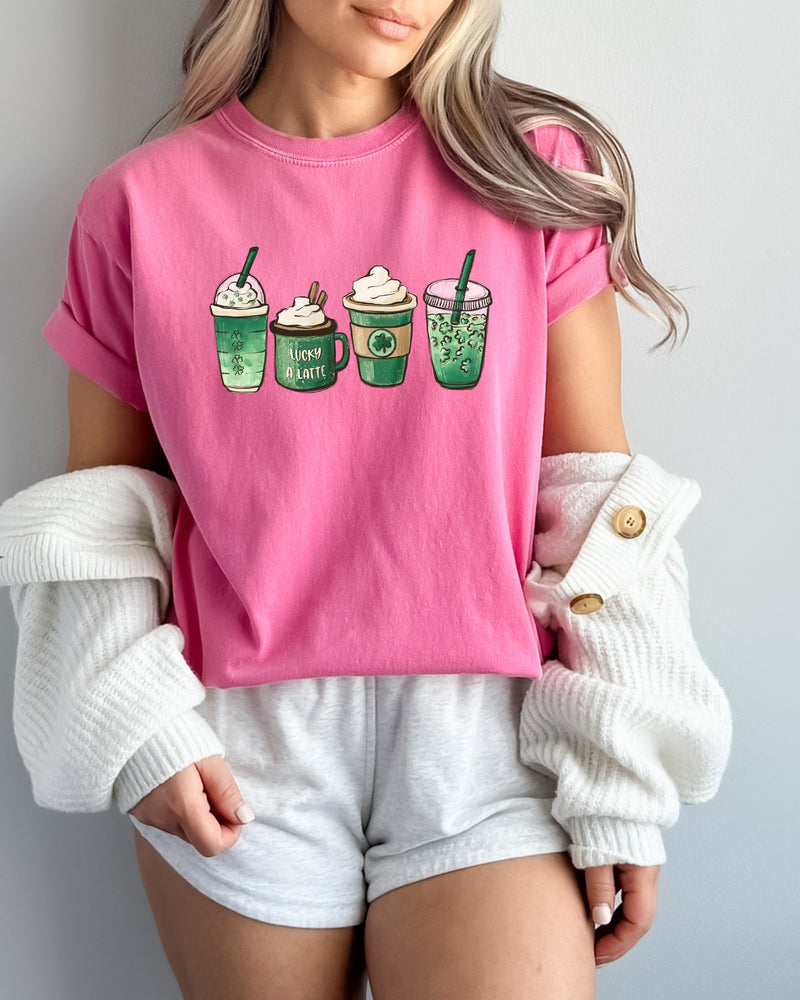 St. Patrick's day Lucky Latte Shamrock Matcha Coffee Comfort Colors T Shirt