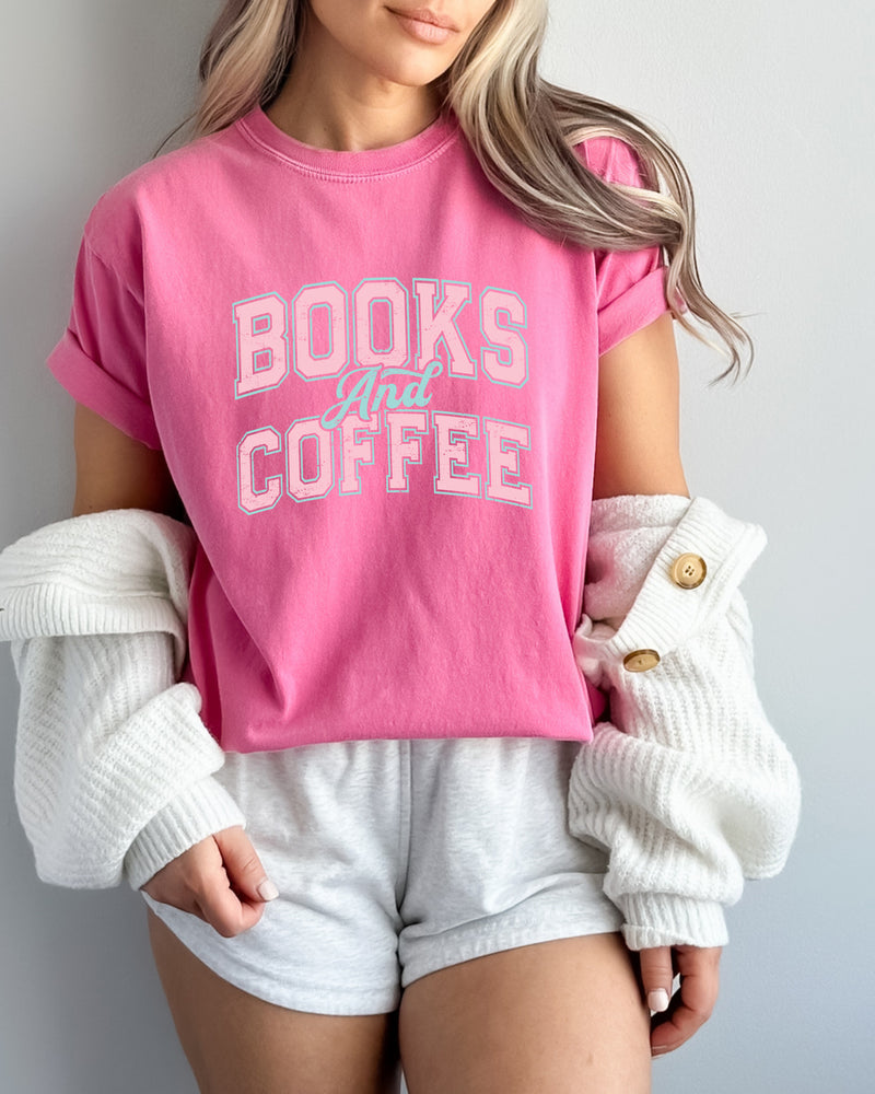 Books and Coffee Comfort Colors Garment Dyed T Shirt