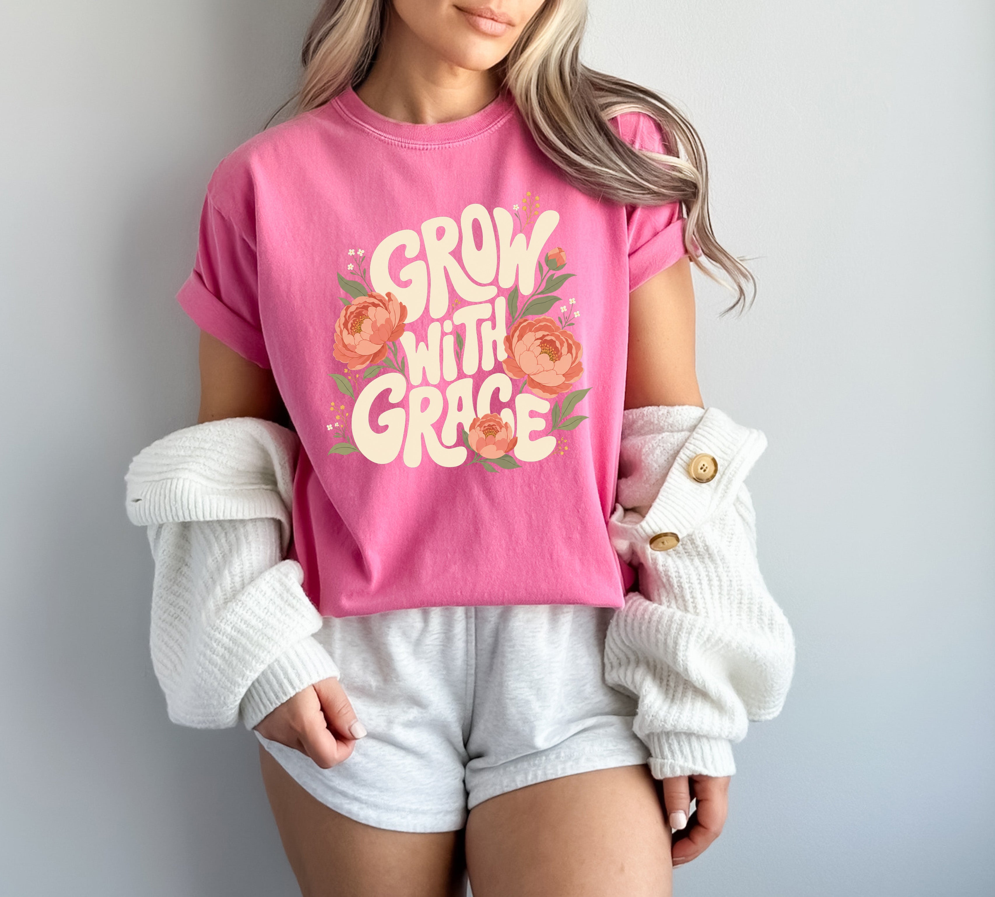 Grow with Grace Christian Flower Comfort Colors T Shirt Religious Jesus Bible