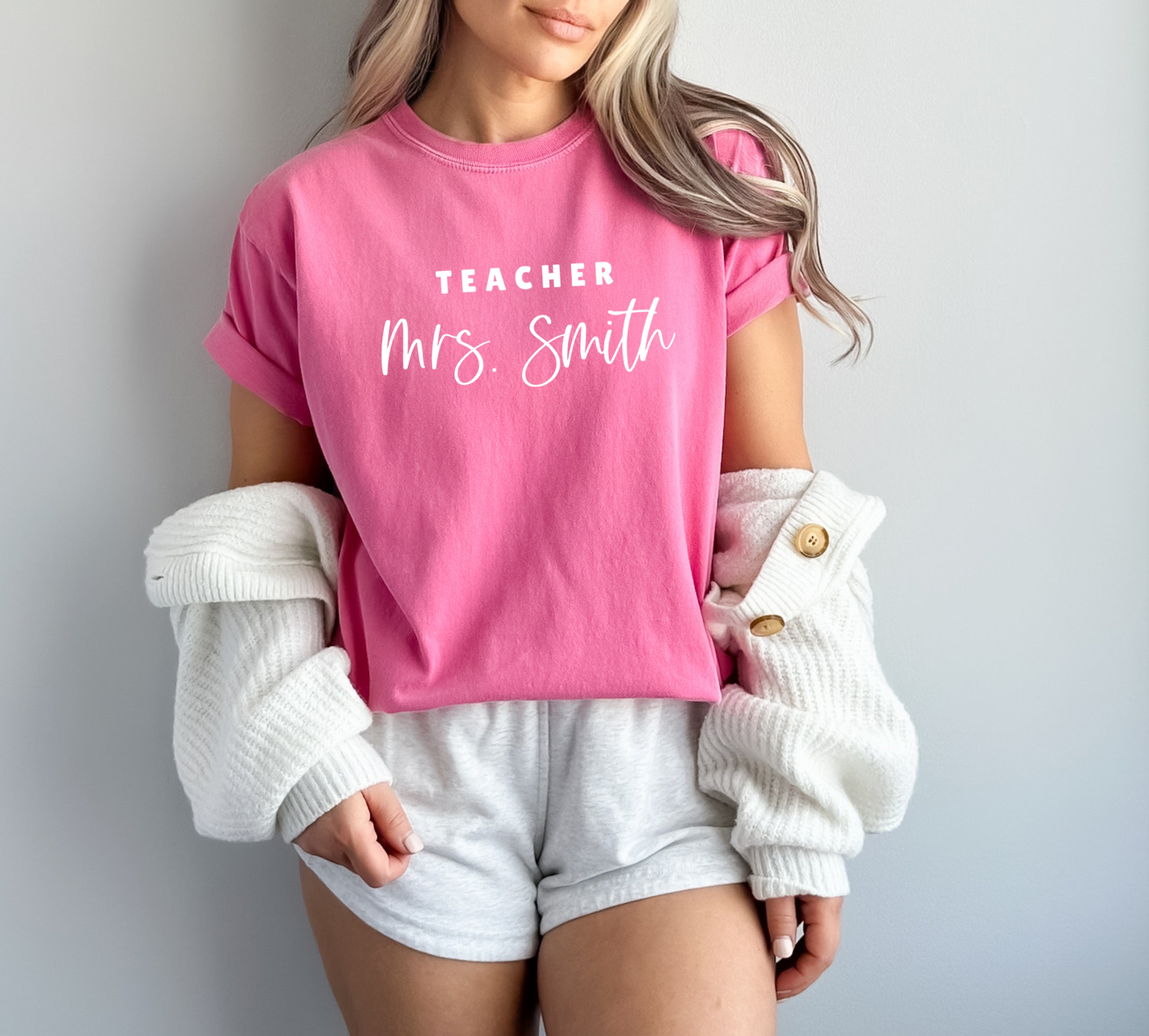 Teacher Mrs Custom Personalization name Teacher Comfort Colors Garment Dyed T Shirt