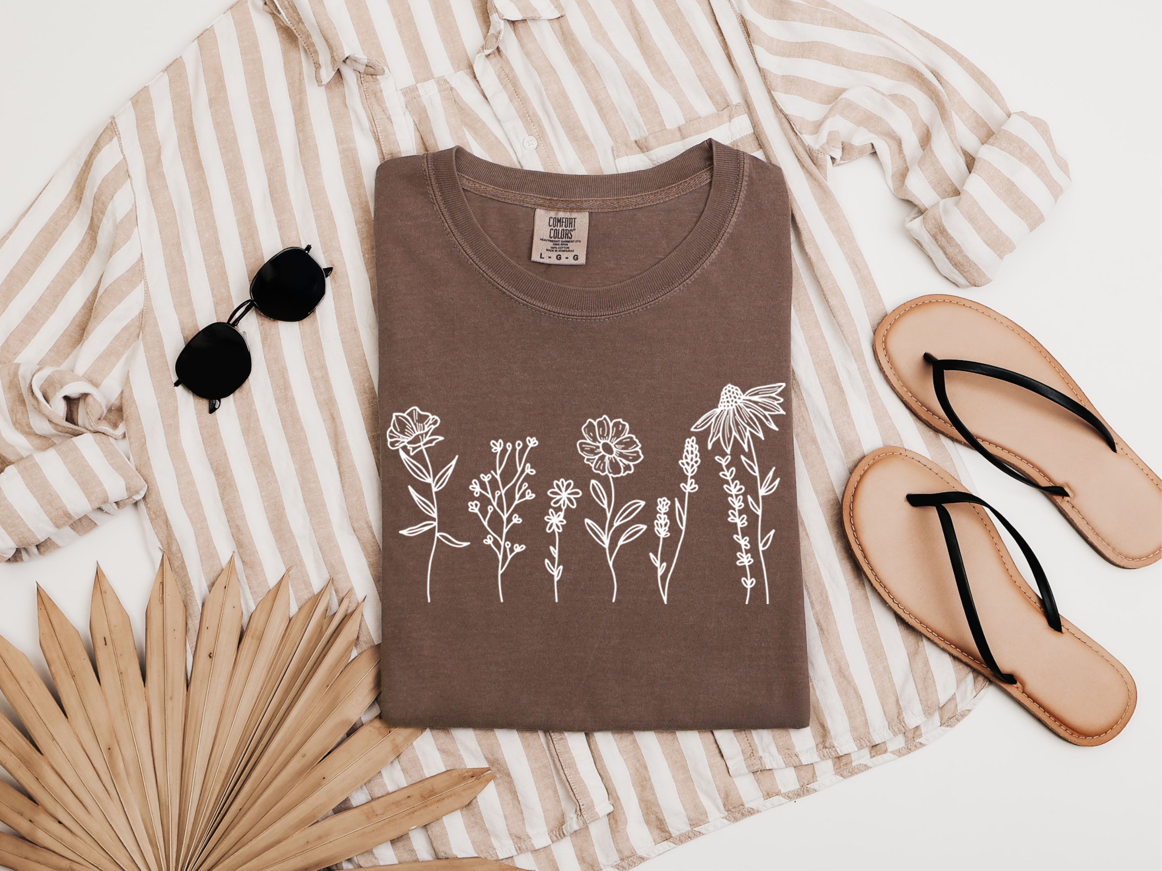 Wildflowers Botanical Plant Nature Garment Dyed T Shirt