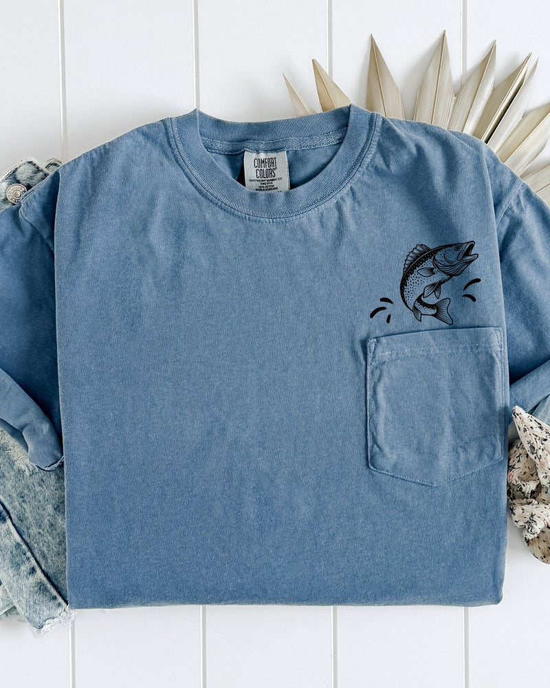 Walleye Fish Comfort Colors Pocket T Shirt (Dad gift)
