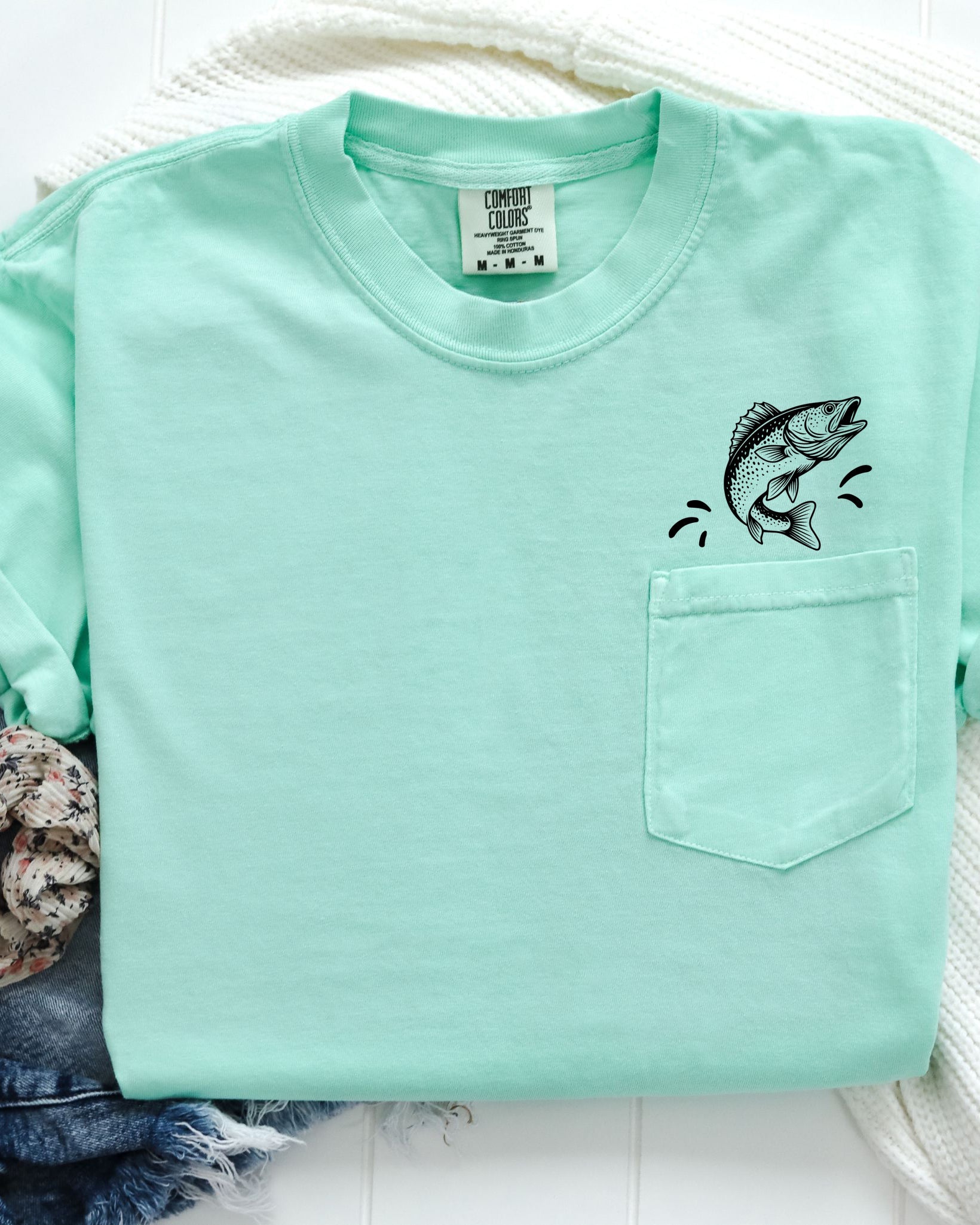 Walleye Fish Comfort Colors Pocket T Shirt (Dad gift)
