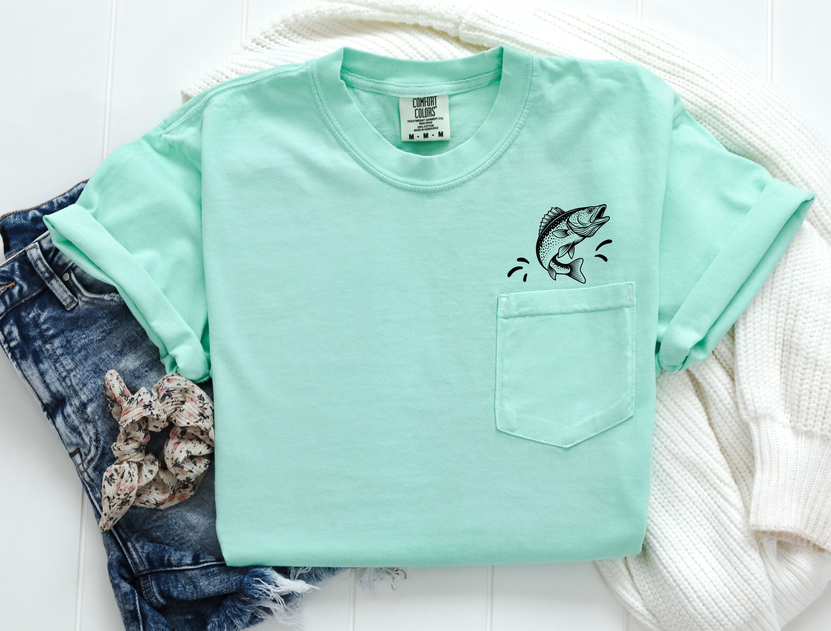 Walleye Fish Comfort Colors Pocket T Shirt (Dad gift)