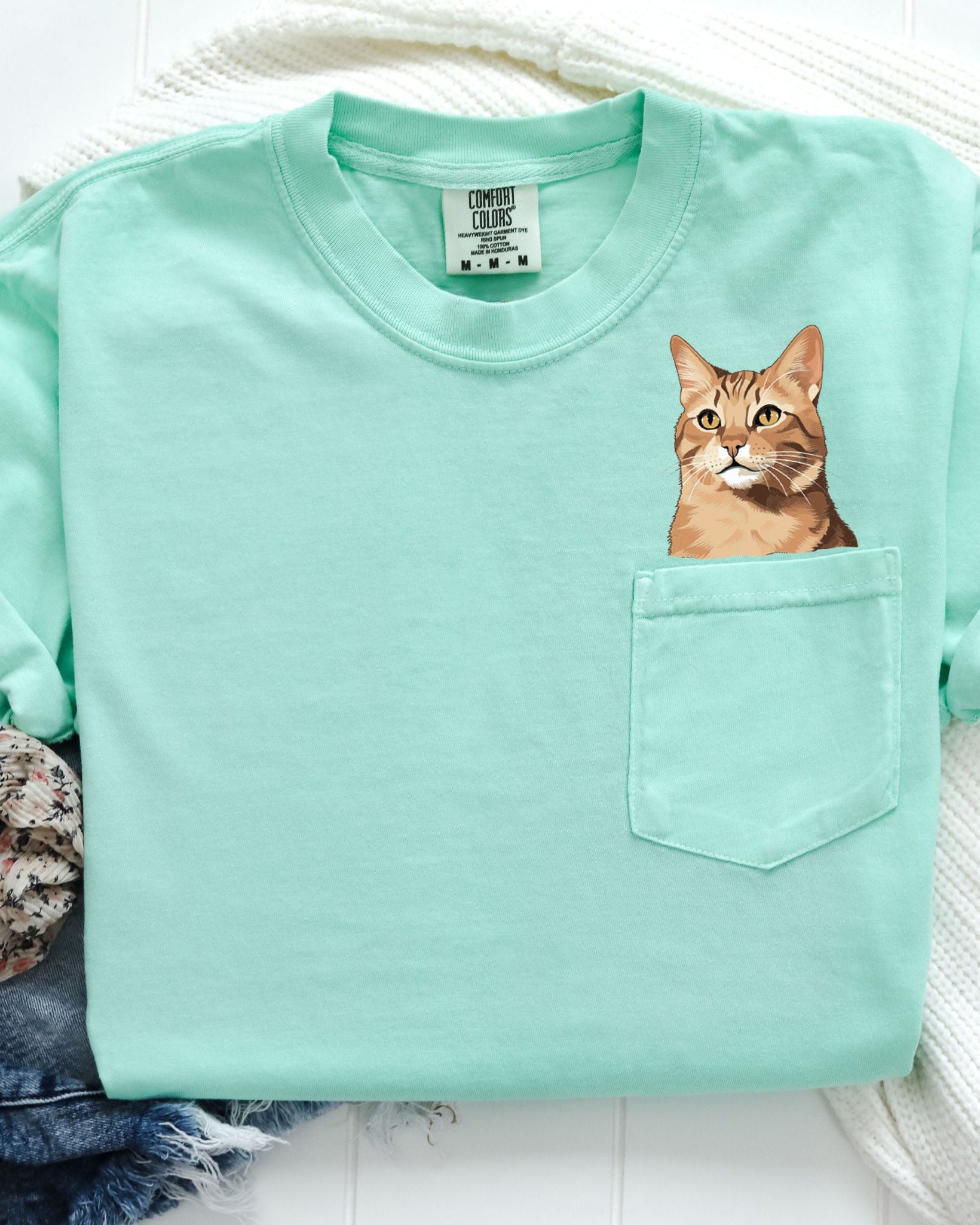Orange Tabby Cat Comfort Colors Pocket T Shirt