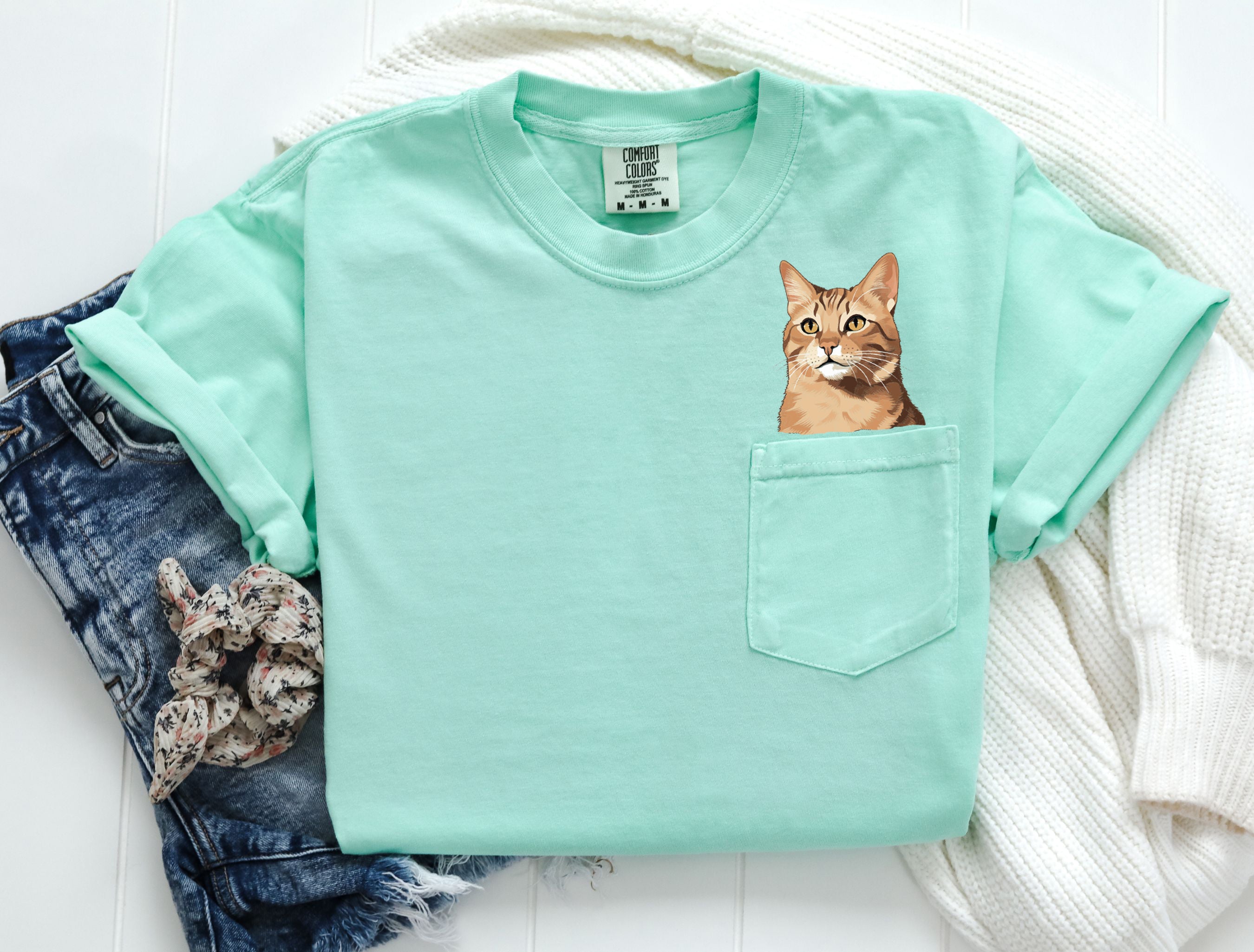 Orange Tabby Cat Comfort Colors Pocket T Shirt