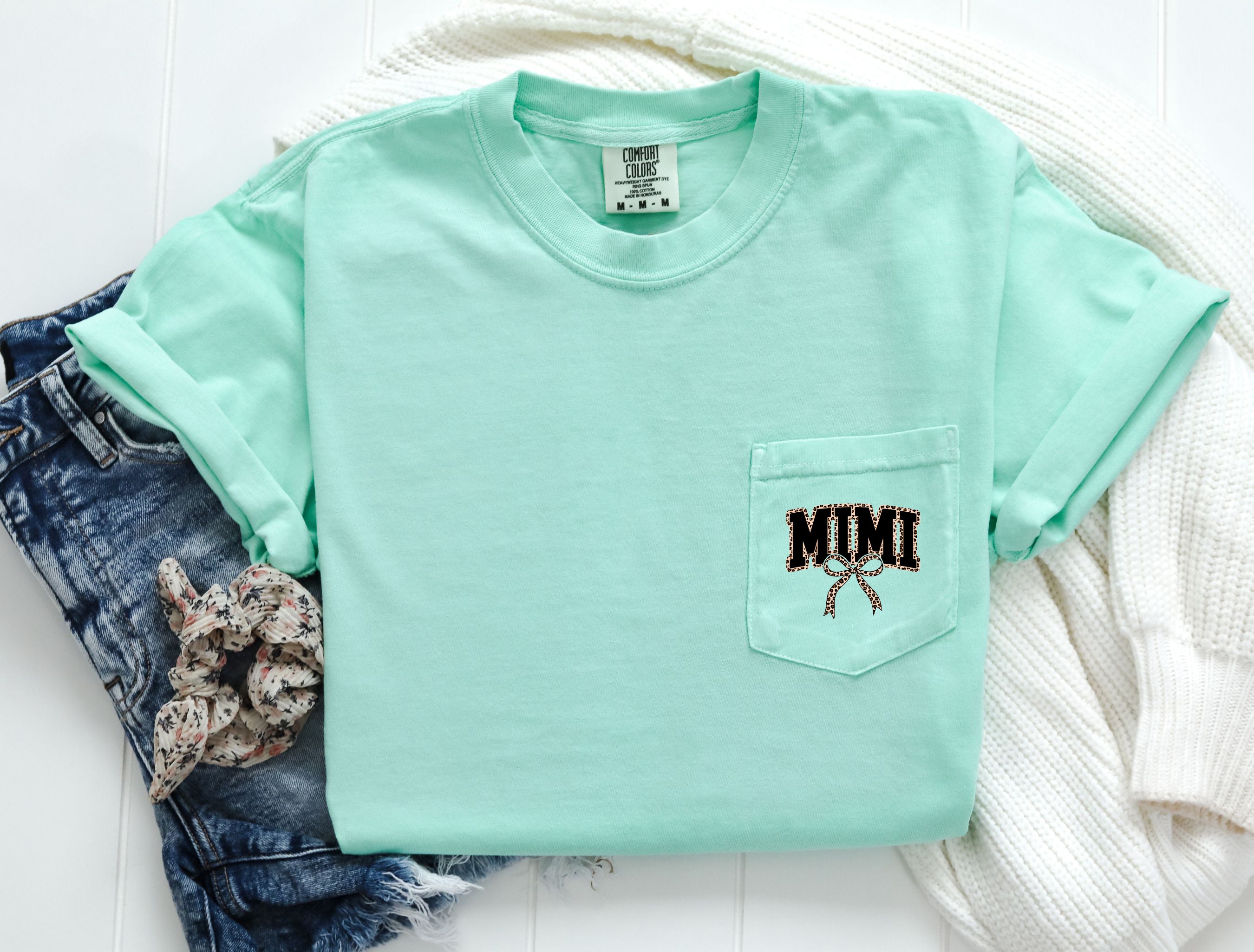 Mimi Mother's day Mom Comfort Colors Pocket T Shirt (Leopard)