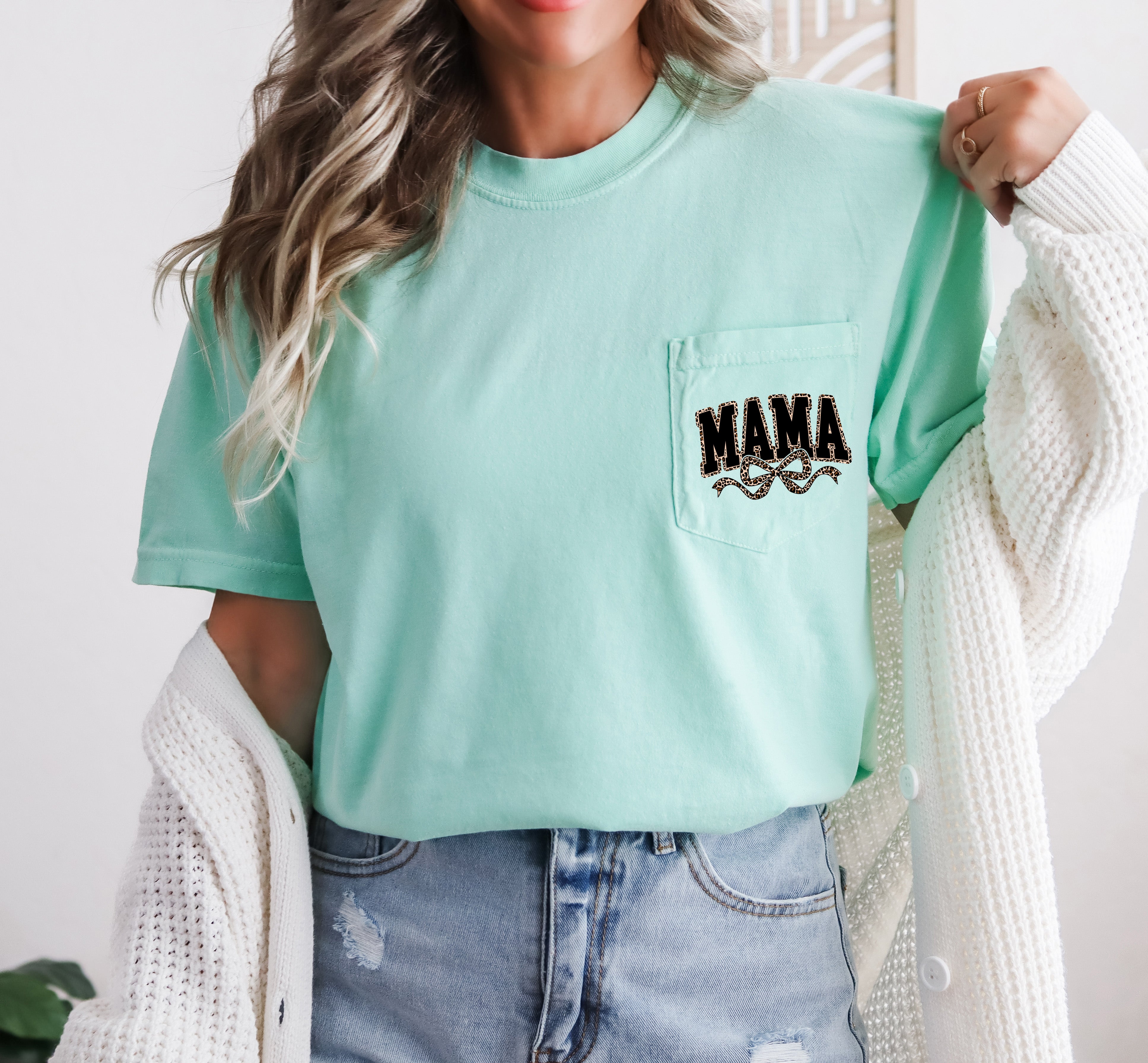Mama Mother's day Mom Comfort Colors Pocket T Shirt (Leopard)