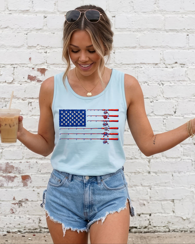 Comfort Colors Patriotic American flag Fishing USATank Top Women Unisex Gift for Dad 4th of July
