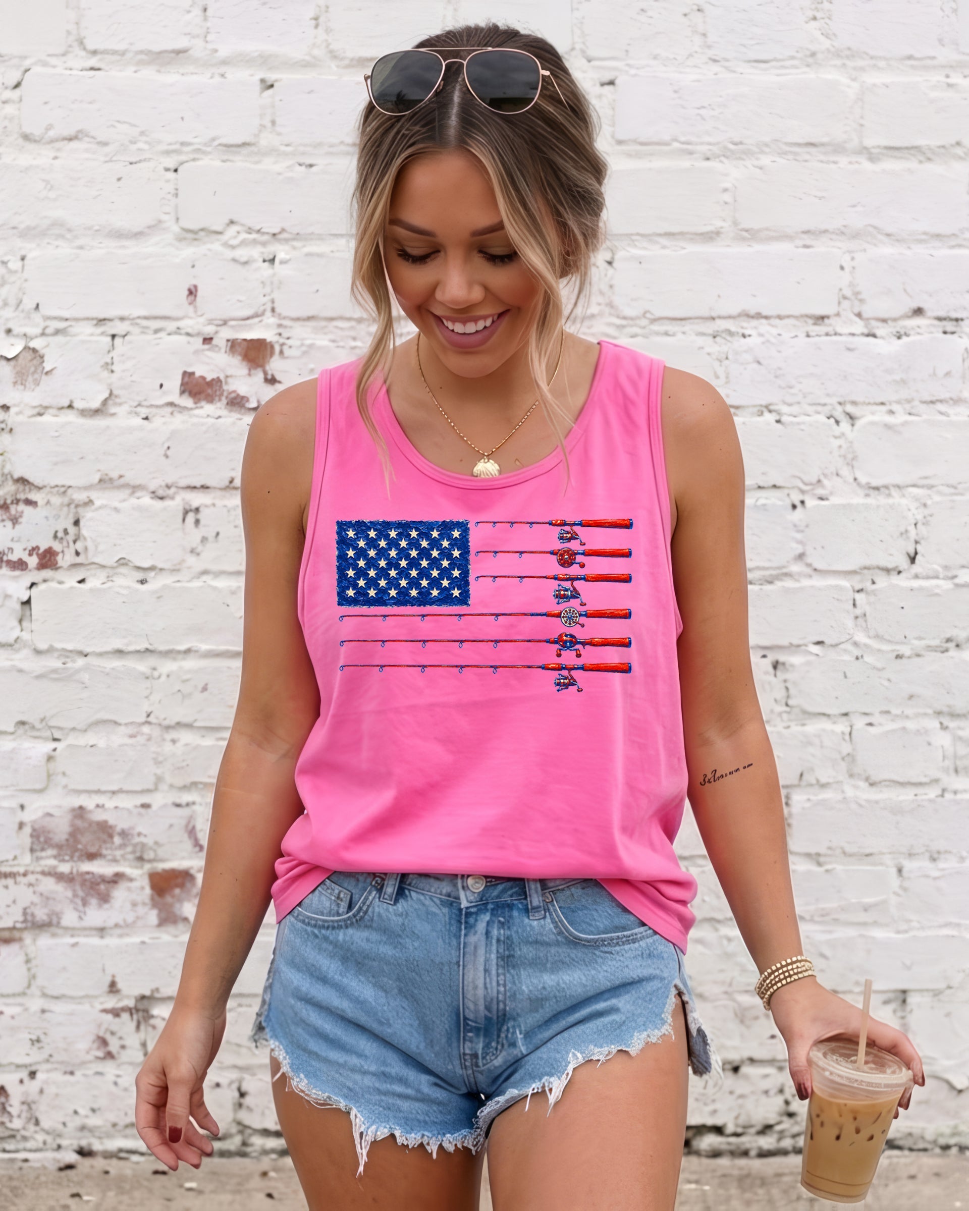 Comfort Colors Patriotic American flag Fishing USATank Top Women Unisex Gift for Dad 4th of July
