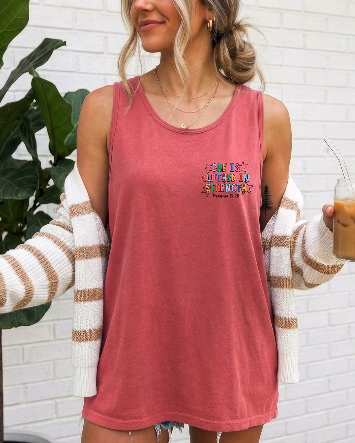 Clothed in Strength Proverbs Christian Comfort Colors Tank Top Faith Bible Jesus
