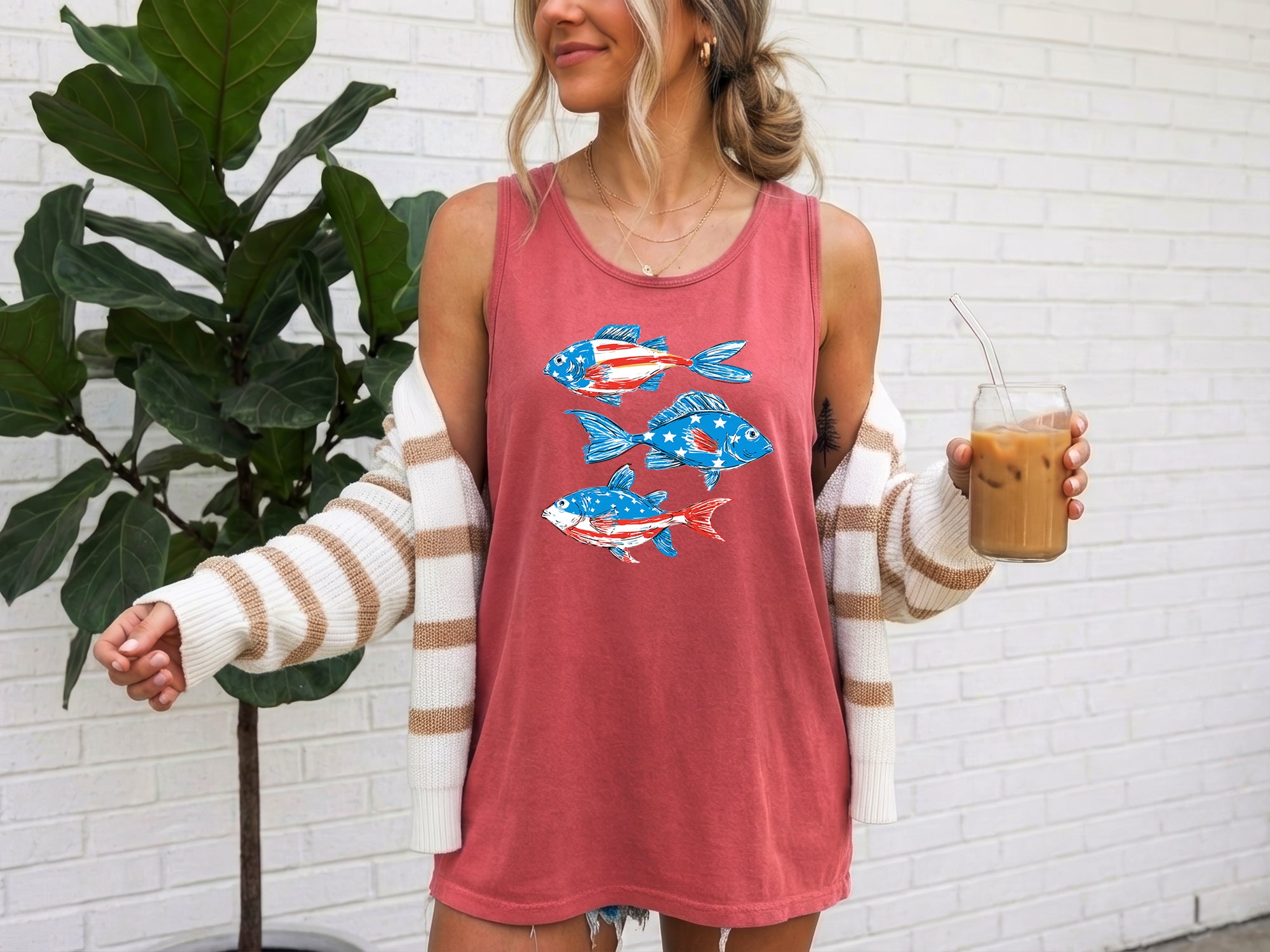 American USA Fish Salmon Lake Camping Comfort Colors Tank Top – Vacation Nature 4th of July Memorial day Veterans day