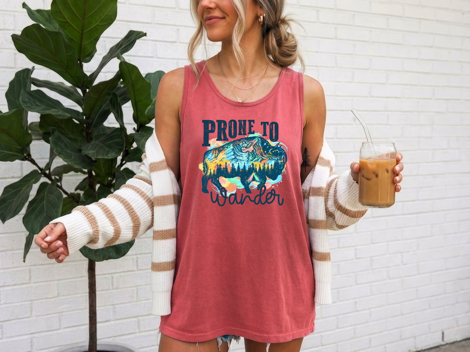 Prone to Wander Buffalo Lake Camping Comfort Colors Tank Top – Mountain Hiking Camping Vacation Nature Lake Beach Graphic