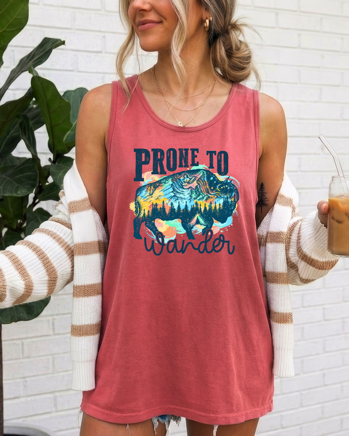 Prone to Wander Buffalo Lake Camping Comfort Colors Tank Top – Mountain Hiking Camping Vacation Nature Lake Beach Graphic