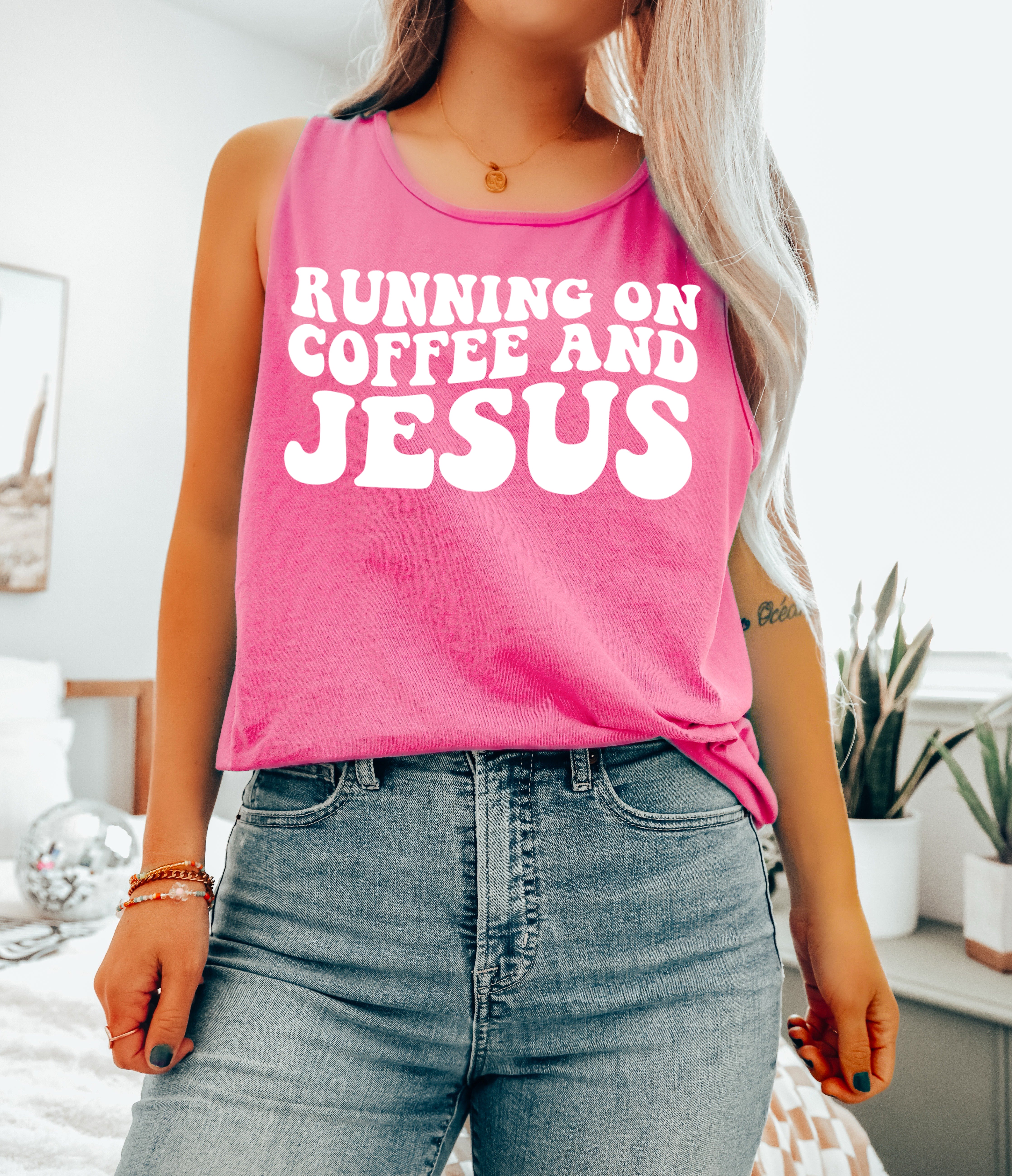 Running on Coffee and Jesus Comfort Colors Tank Top (Groovy)