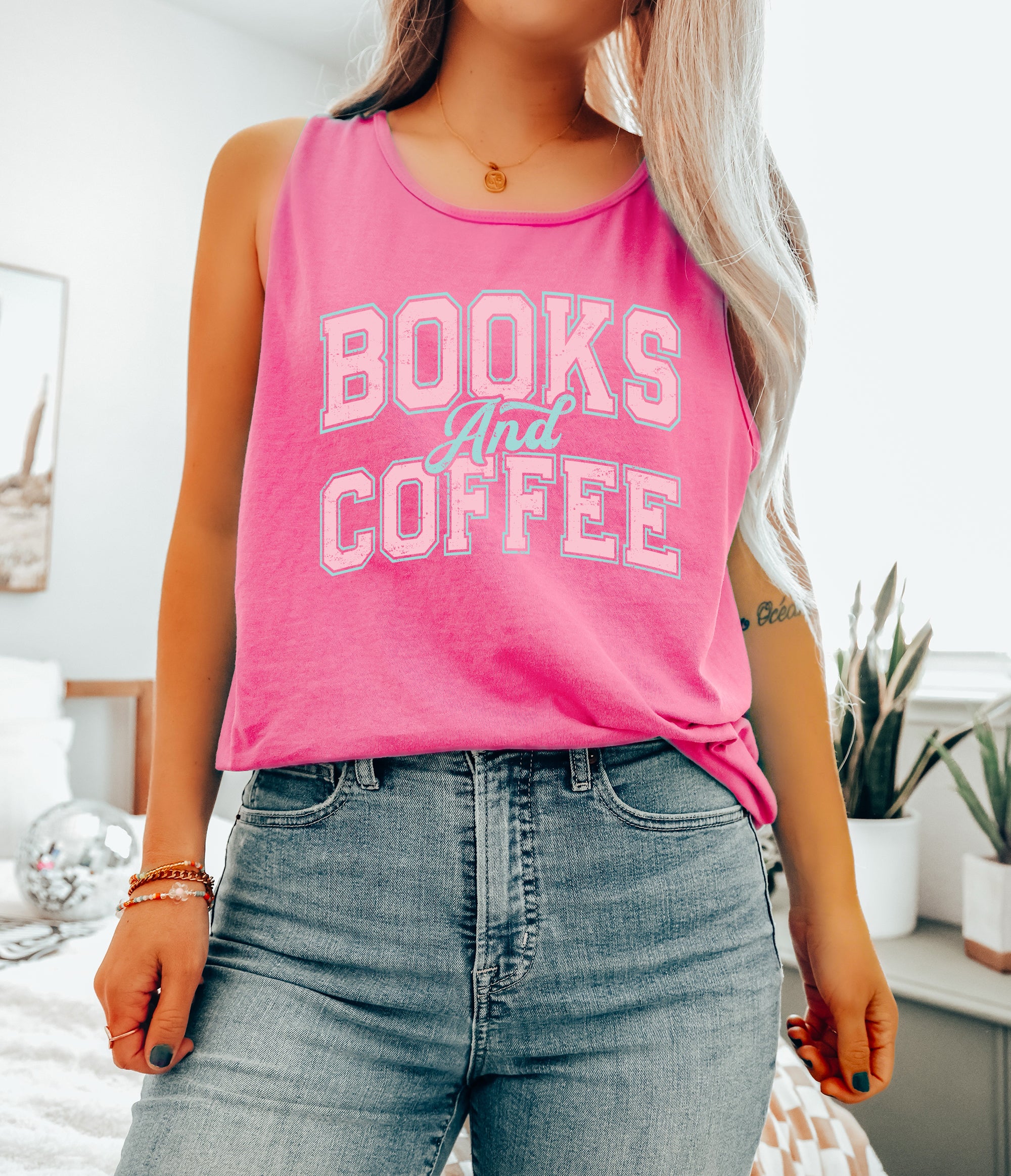 Books and Coffee Comfort Colors Tank Top