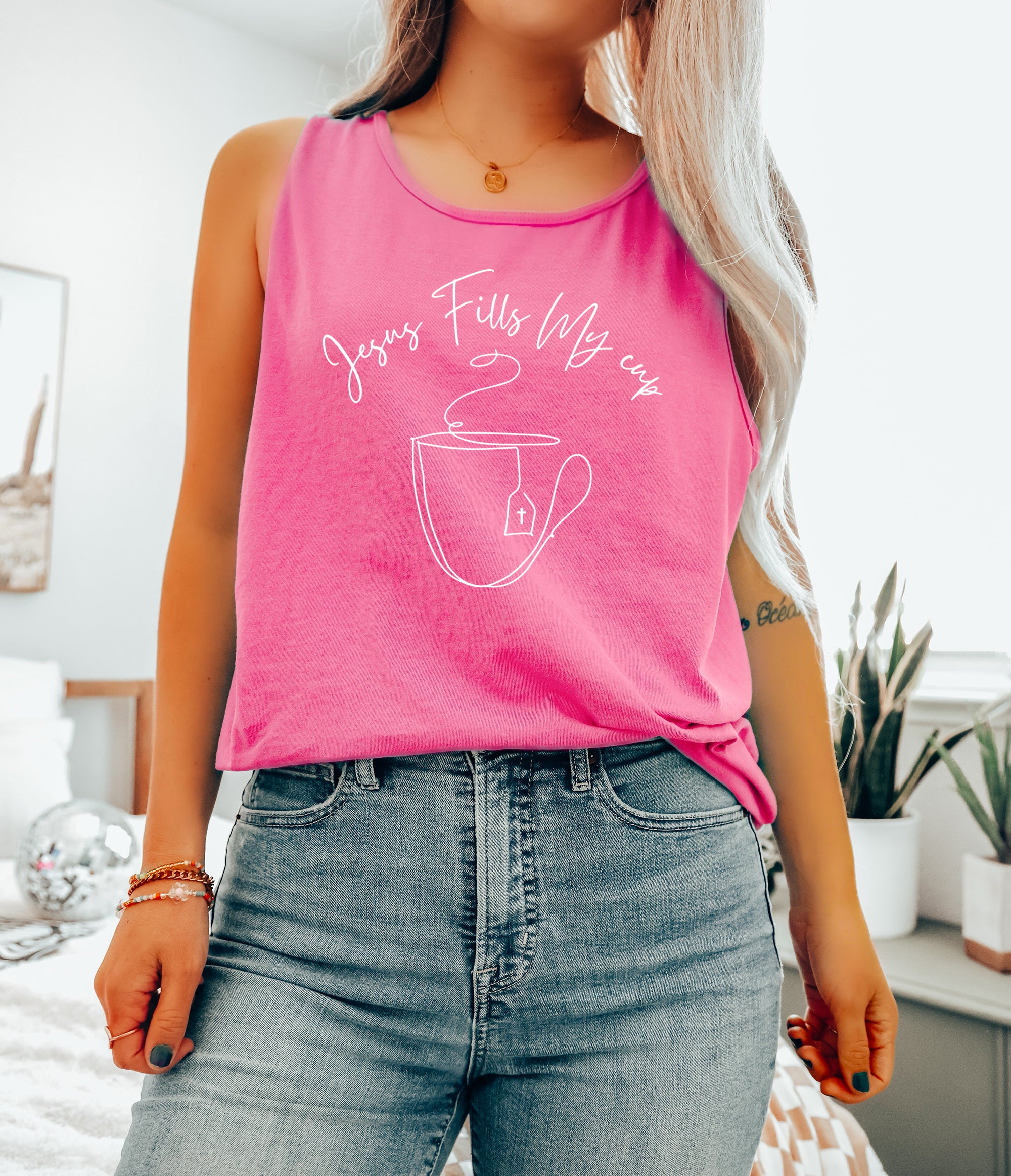 Jesus Fills my cup Christian Comfort Colors Tank Top Faith Bible