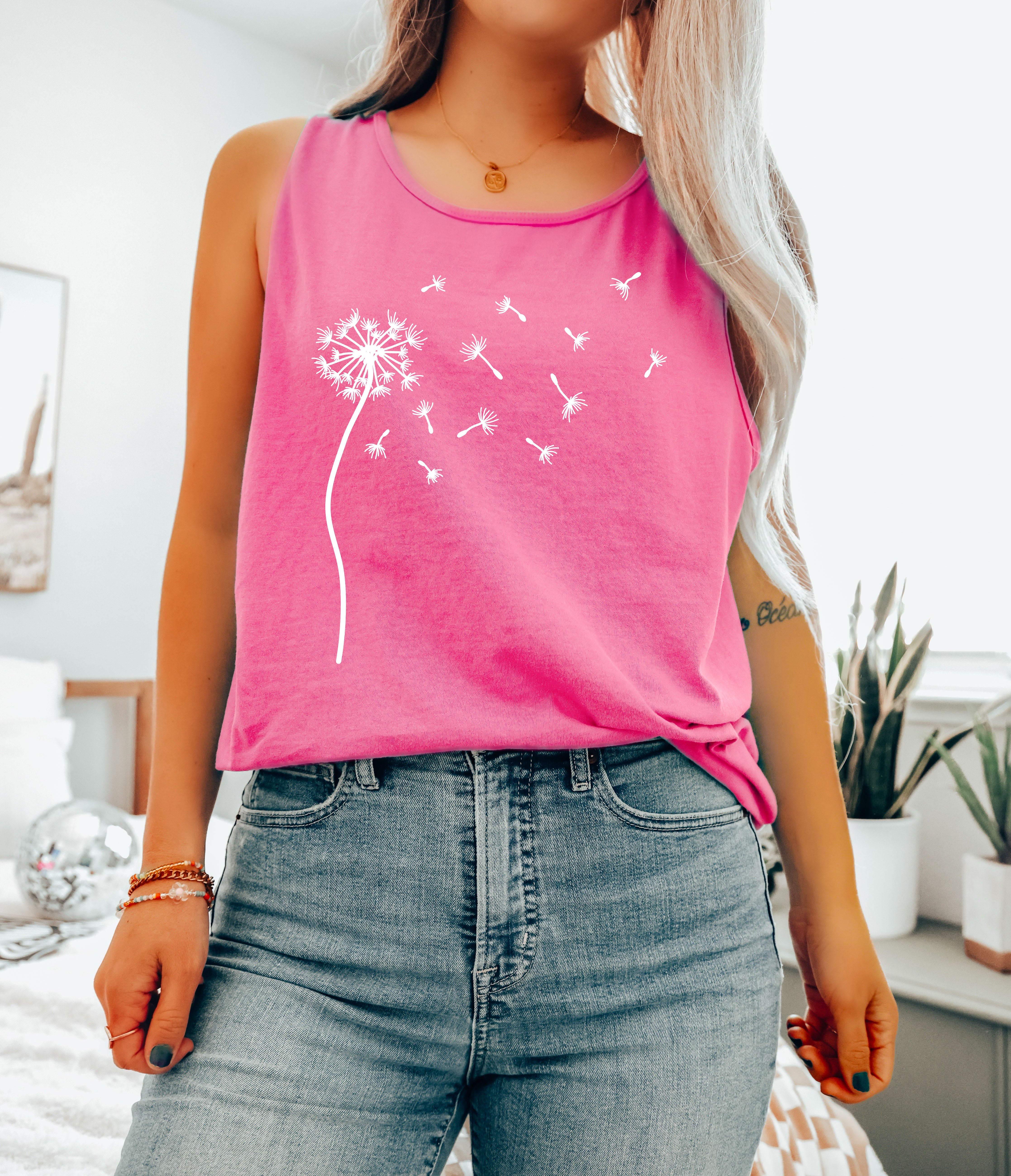 Dandelion Comfort Colors Tank Top – Mountain Hiking Camping Vacation Nature Lake Beach Graphic
