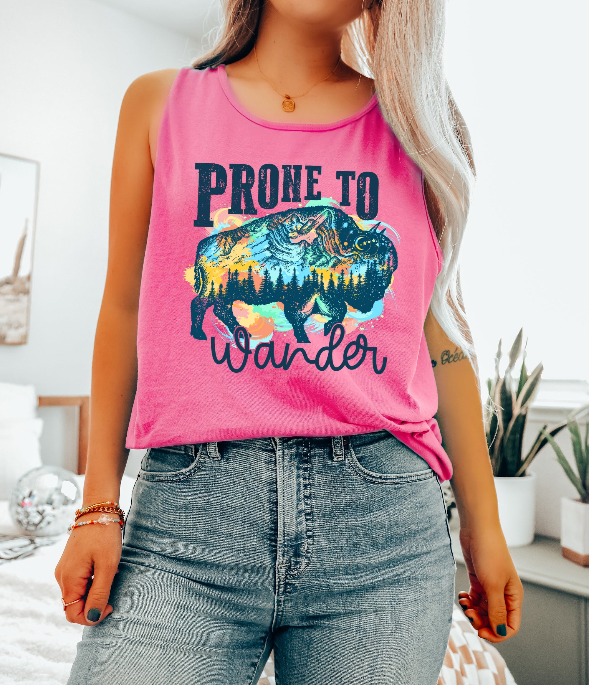 Prone to Wander Buffalo Lake Camping Comfort Colors Tank Top – Mountain Hiking Camping Vacation Nature Lake Beach Graphic
